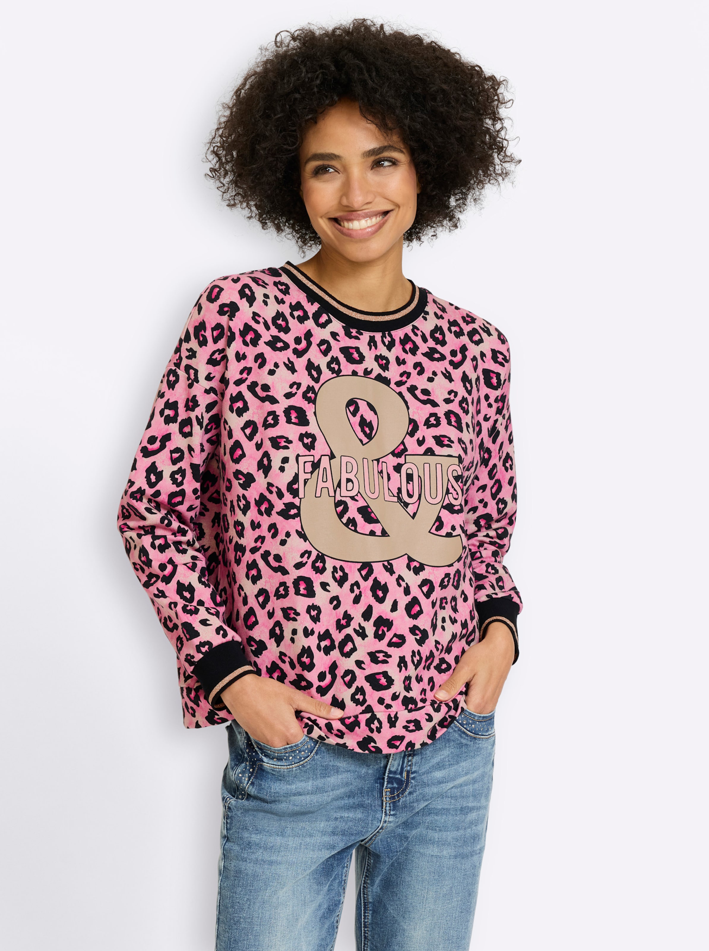 heine Sweatshirt mit Leo-Print in hortensie-schwarz-bedruckt | heine