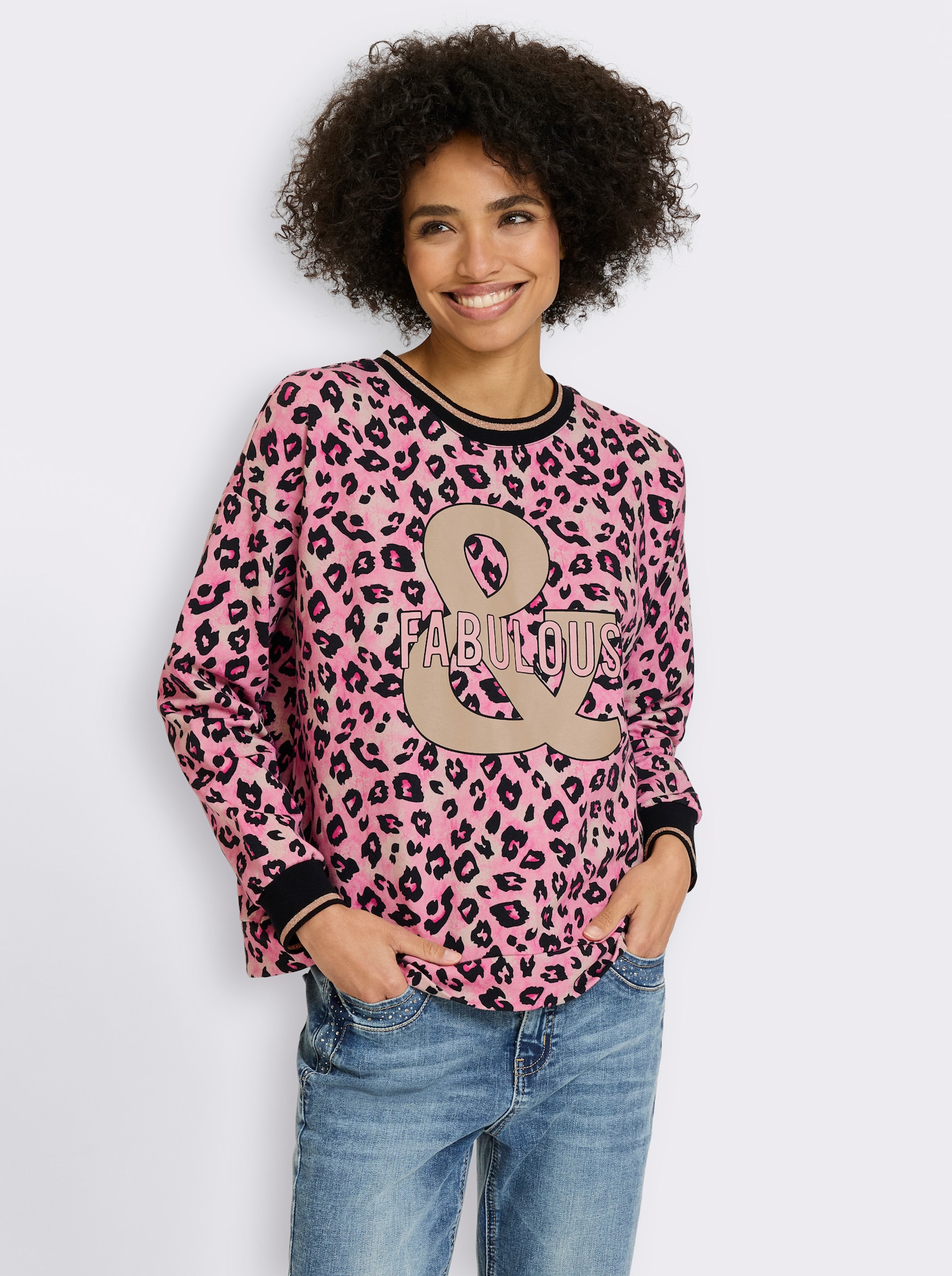 heine Sweatshirt mit Leo-Print - hortensie-schwarz-bedruckt