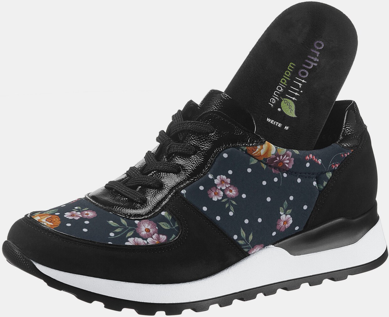 Waldläufer Schnürschuh - schwarz-geblümt
