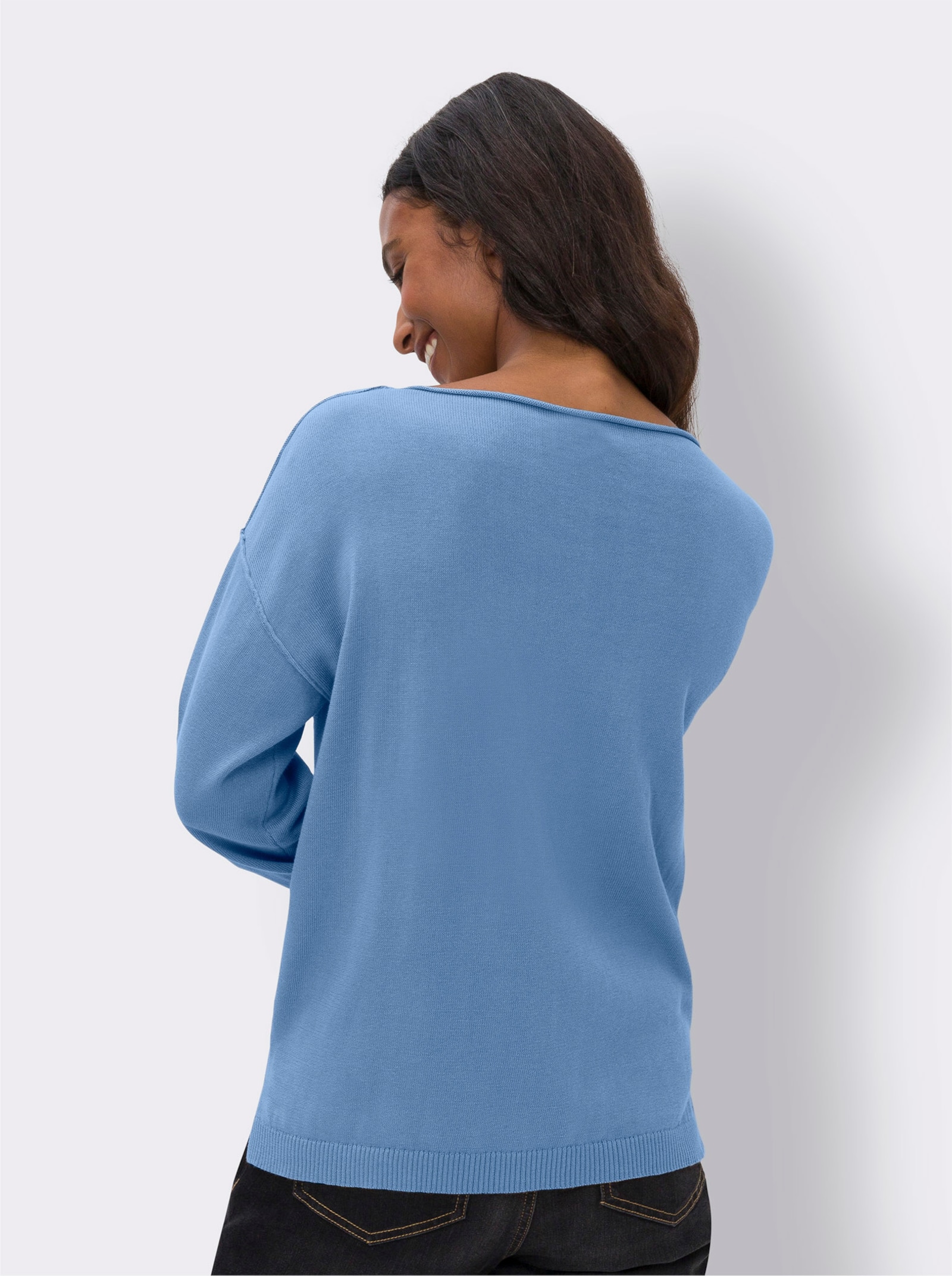 heine Baumwollpullover mit Seitenschlitzen - himmelblau