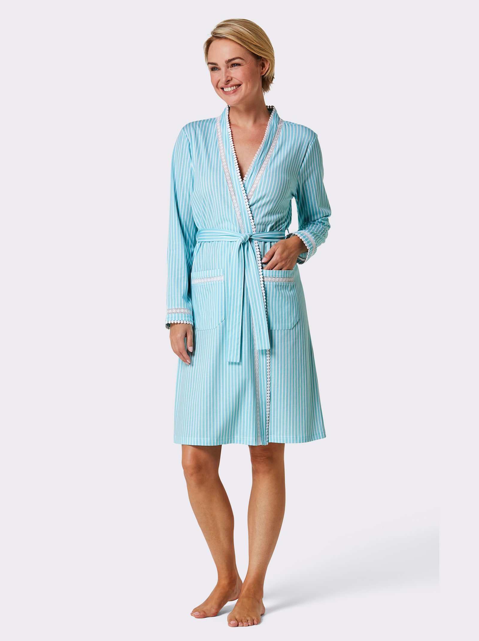 wäschepur Ochtendjas - wit/aquamarine