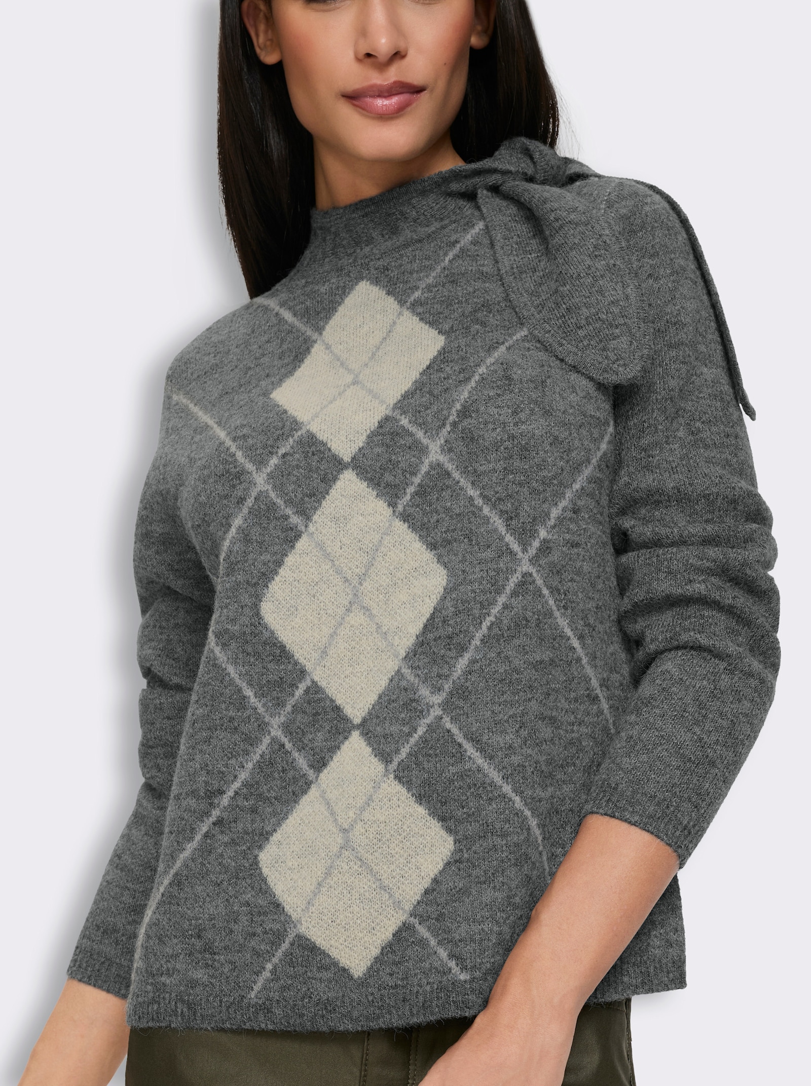 heine Jacquardpullover mit Rautenmuster - anthrazit-sand-gemustert