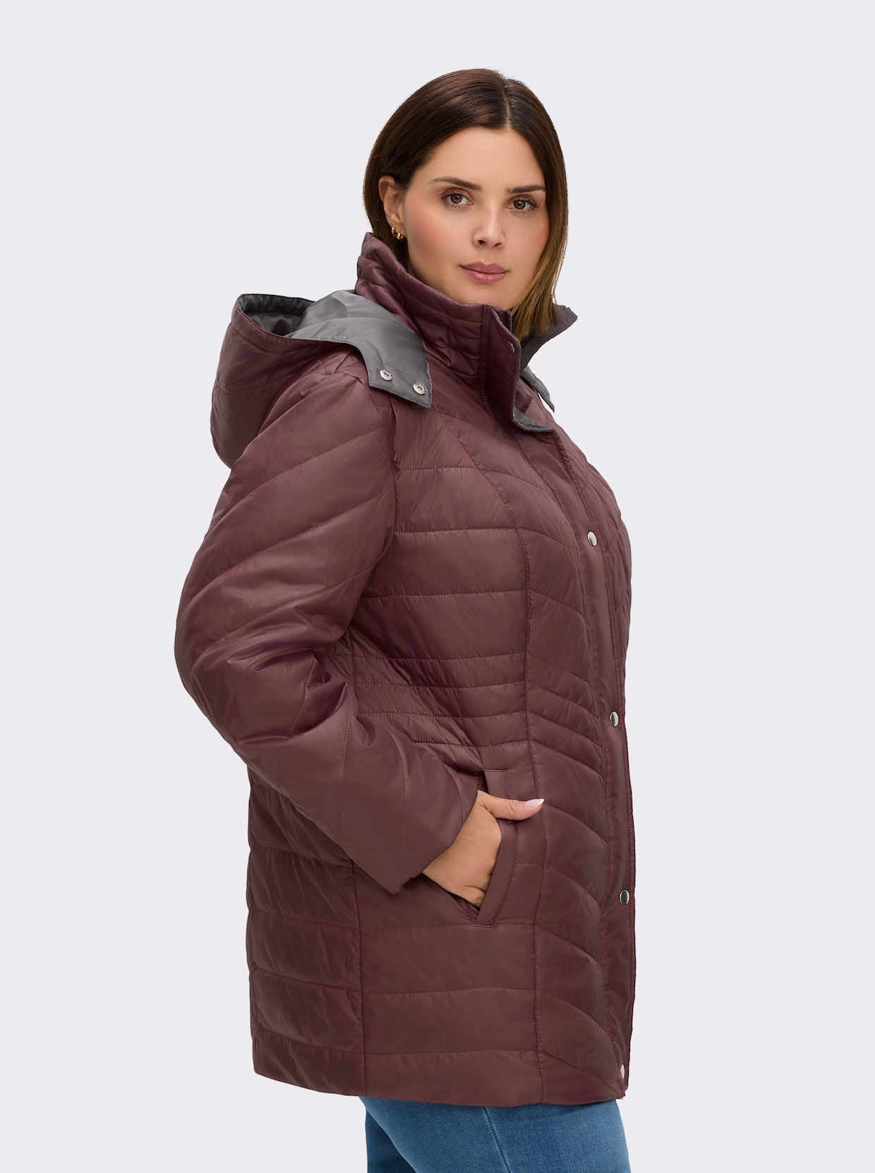 Steppjacke mit Kontrastfutter - bordeaux-grau