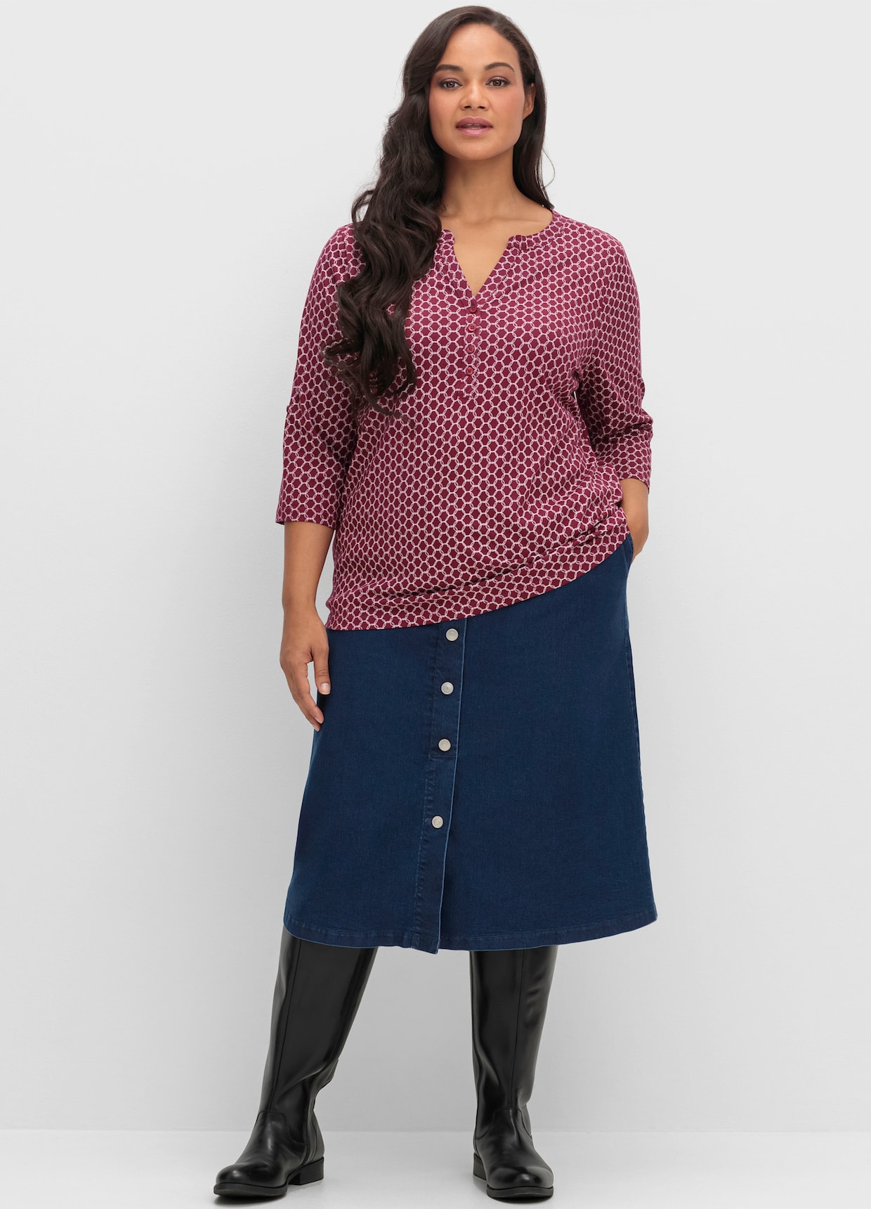 3/4-Arm-Shirt mit krempelbaren Ärmeln - bordeaux-bedruckt