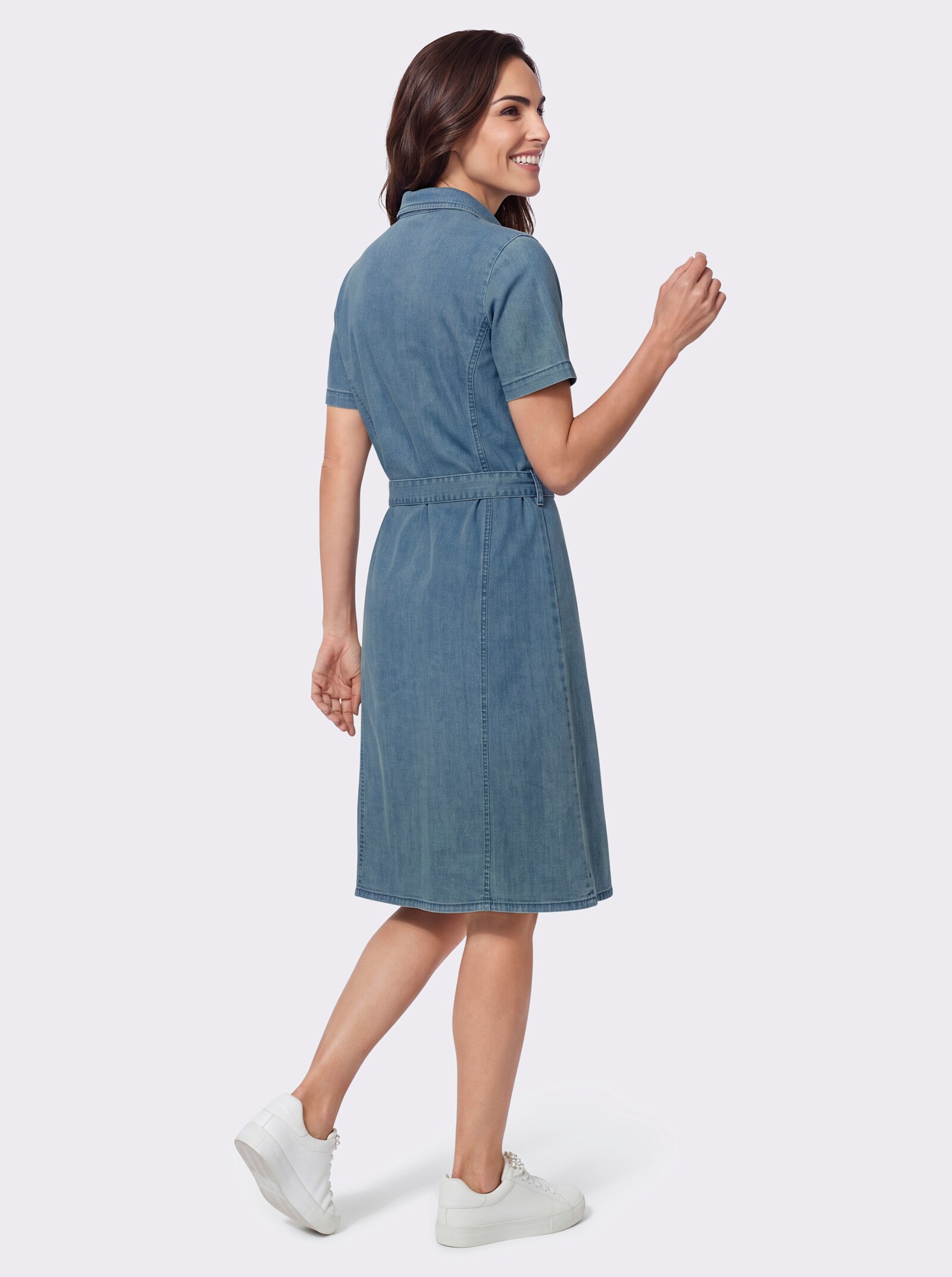 Jeanskleid mit floraler Stickerei - blue-bleached