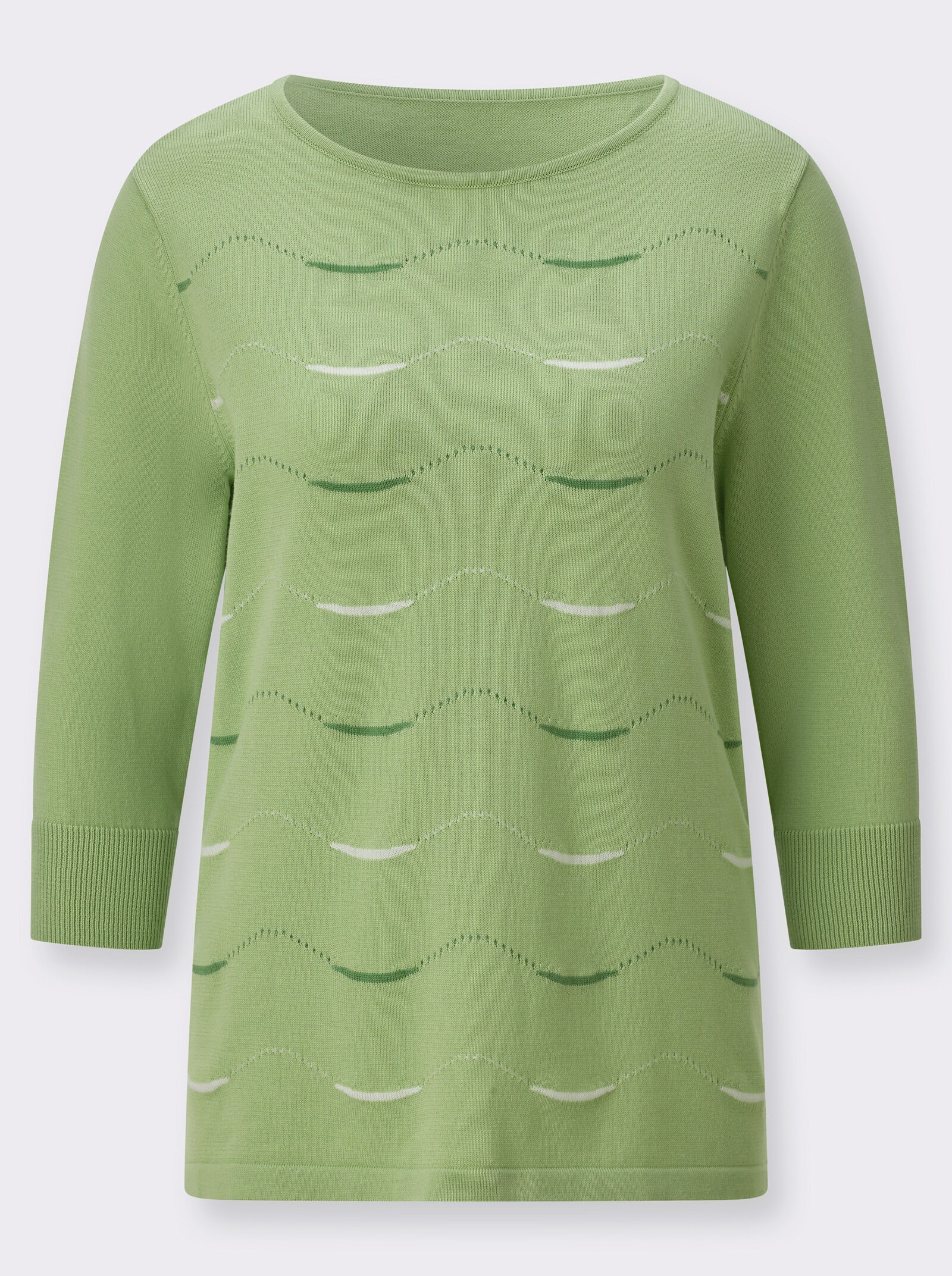 3/4-Arm-Pullover mit Wellenmuster - reseda-ecru