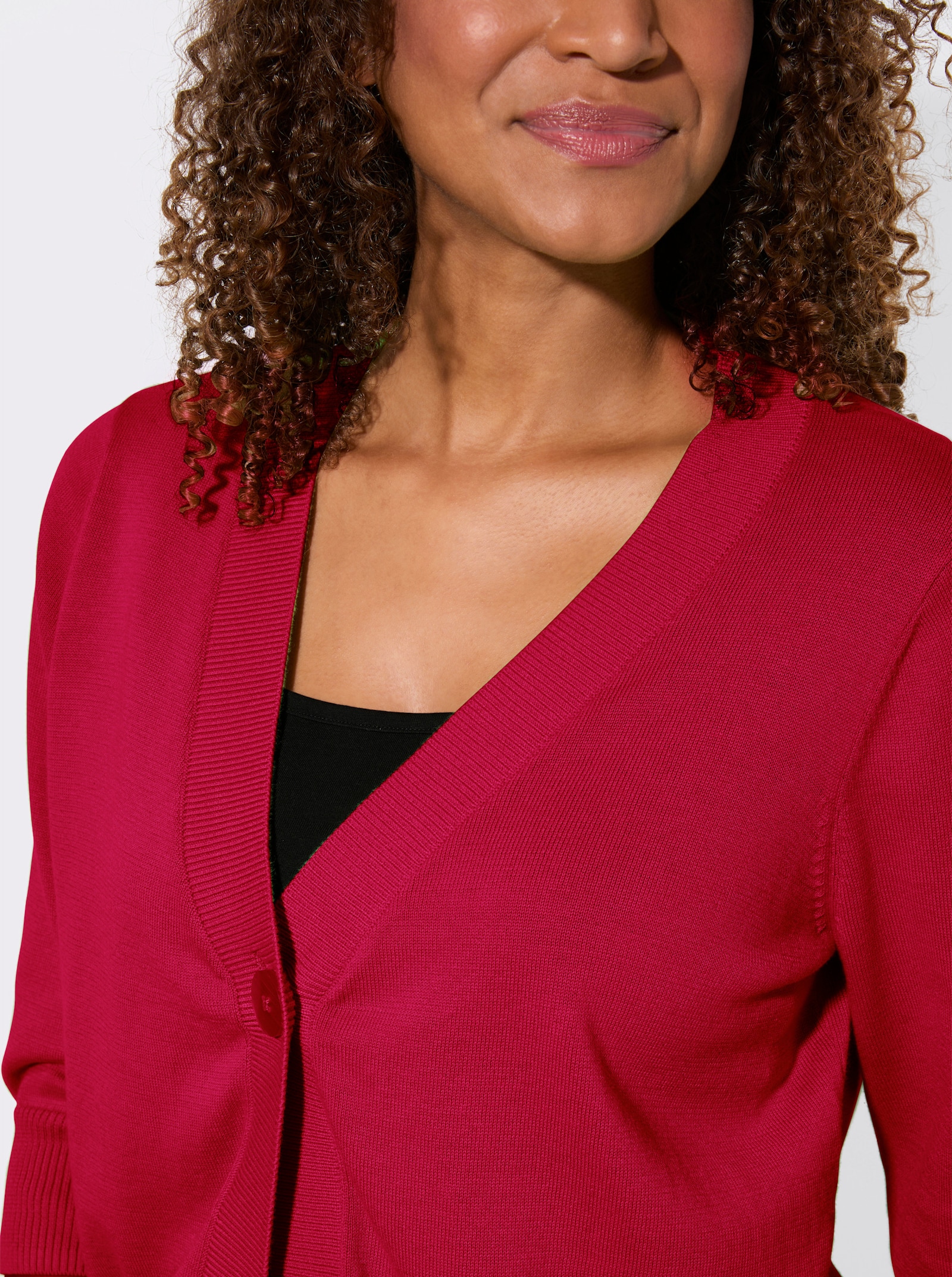 Feinstrickjacke mit gerippten Abschlüssen - rot
