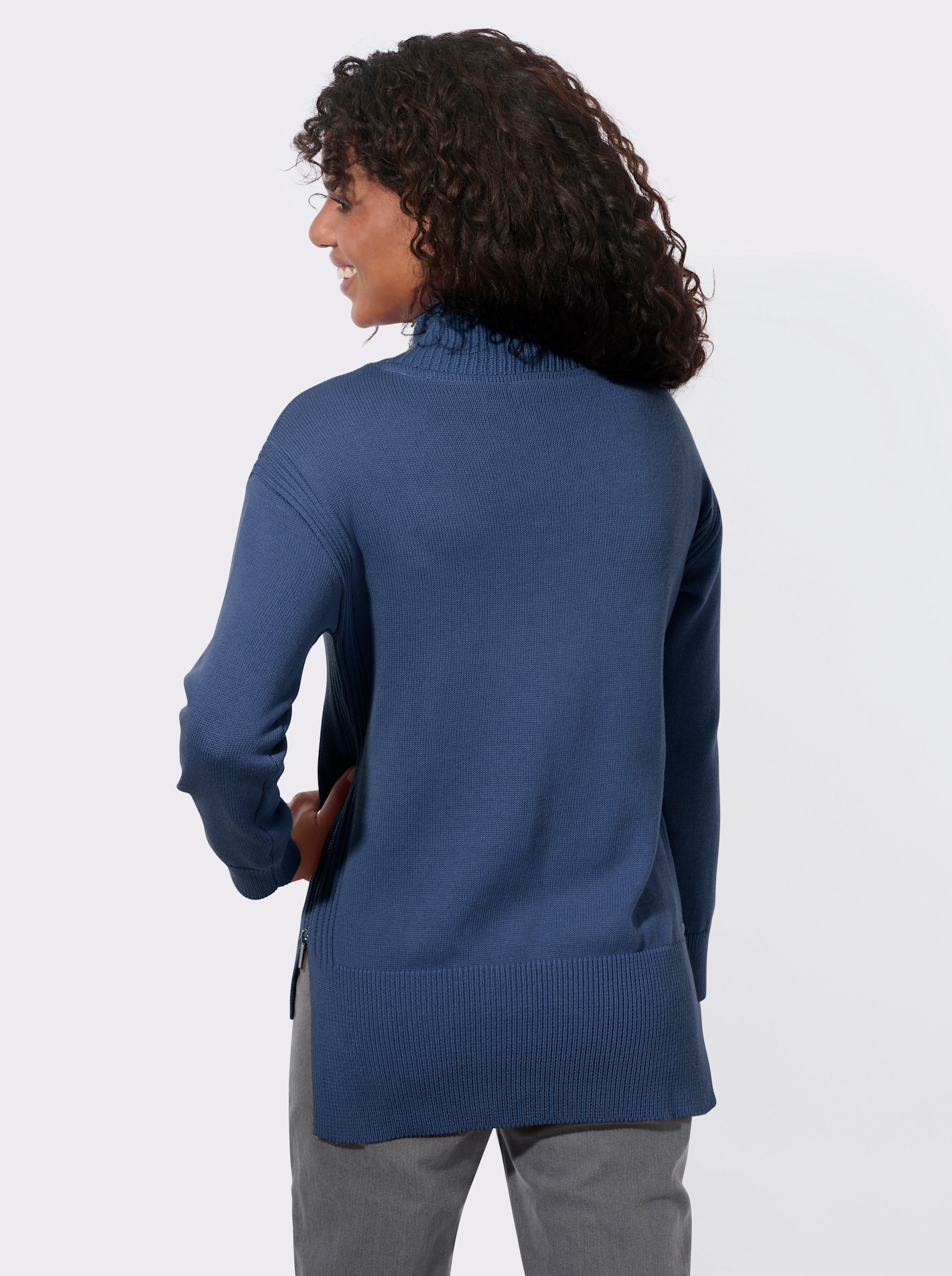  Langarm-Pullover mit Tunnelzug am Kragen - jeansblau