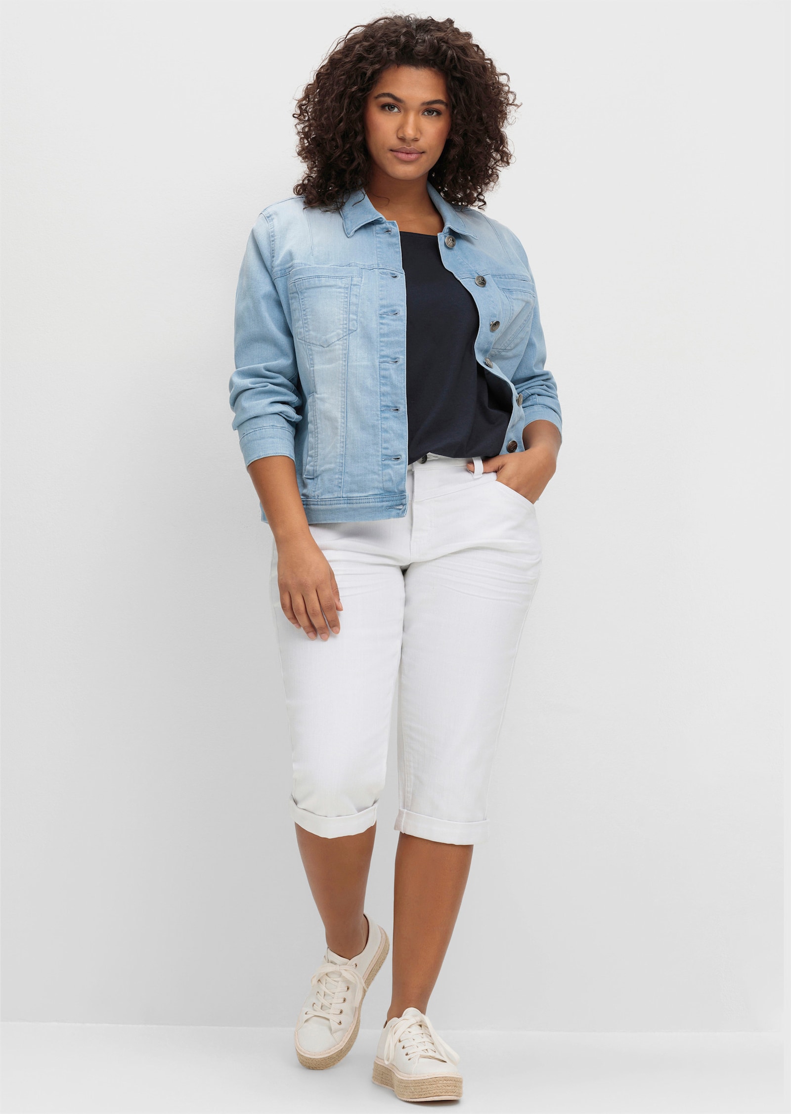 sheego Capri-jeans met used-effecten - white denim