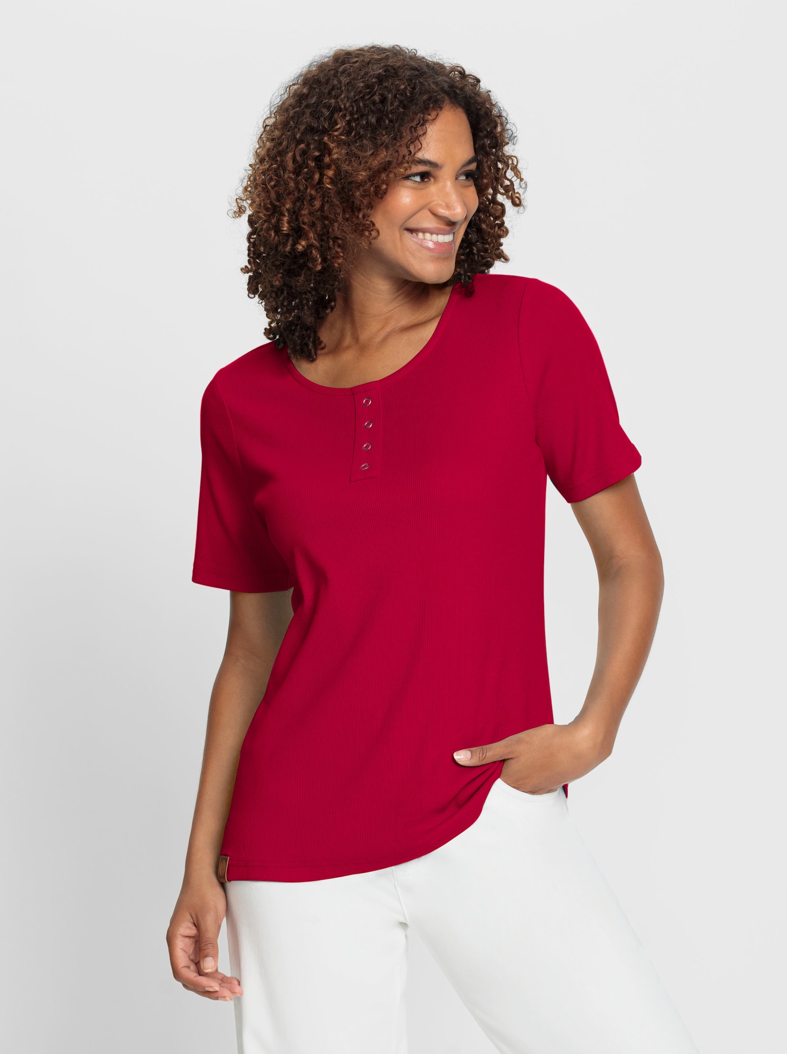T-shirt avec patte de boutonnage décorative - rouge