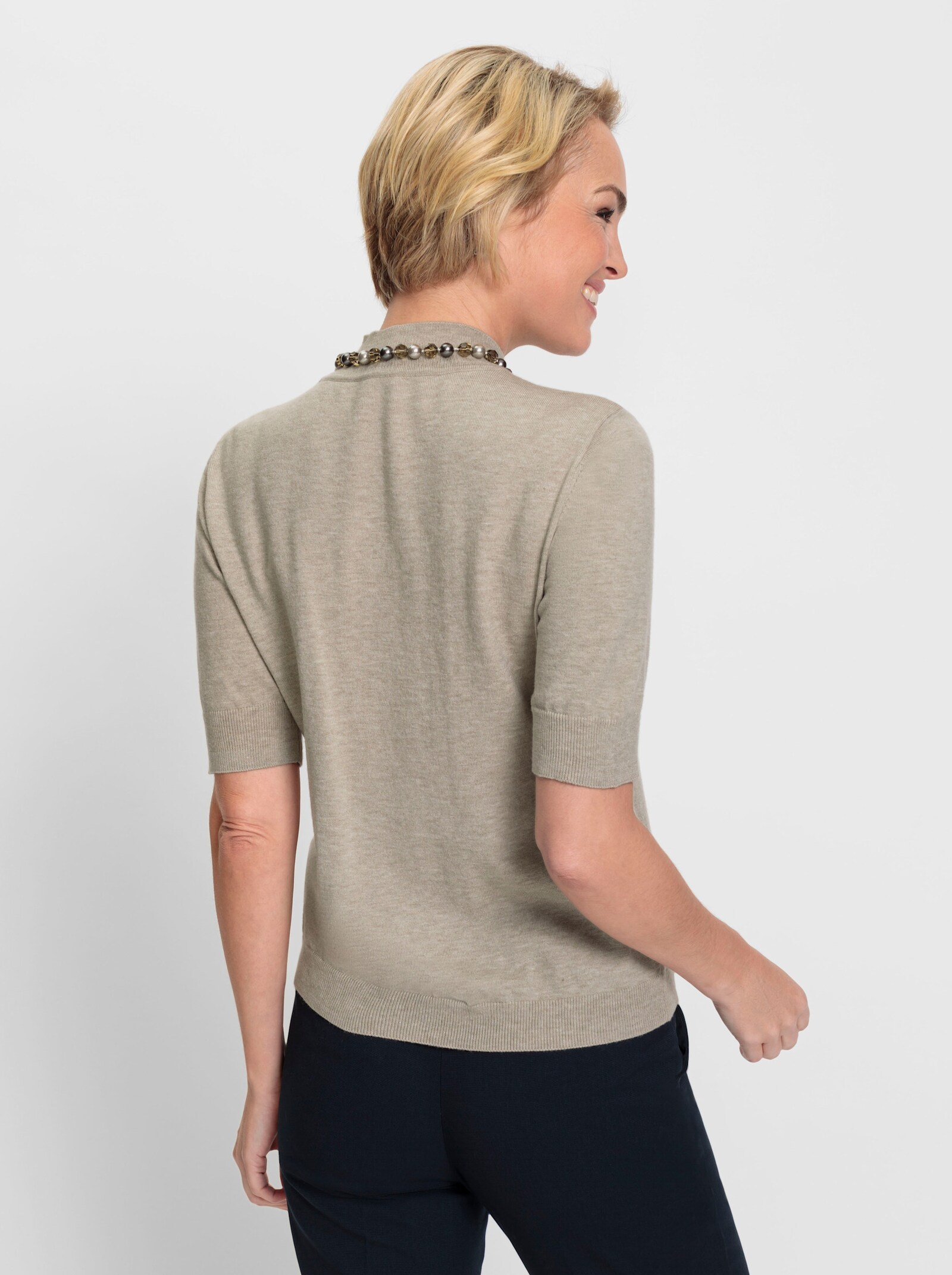 Pullover mit halblangem Ärmel - sesam-meliert