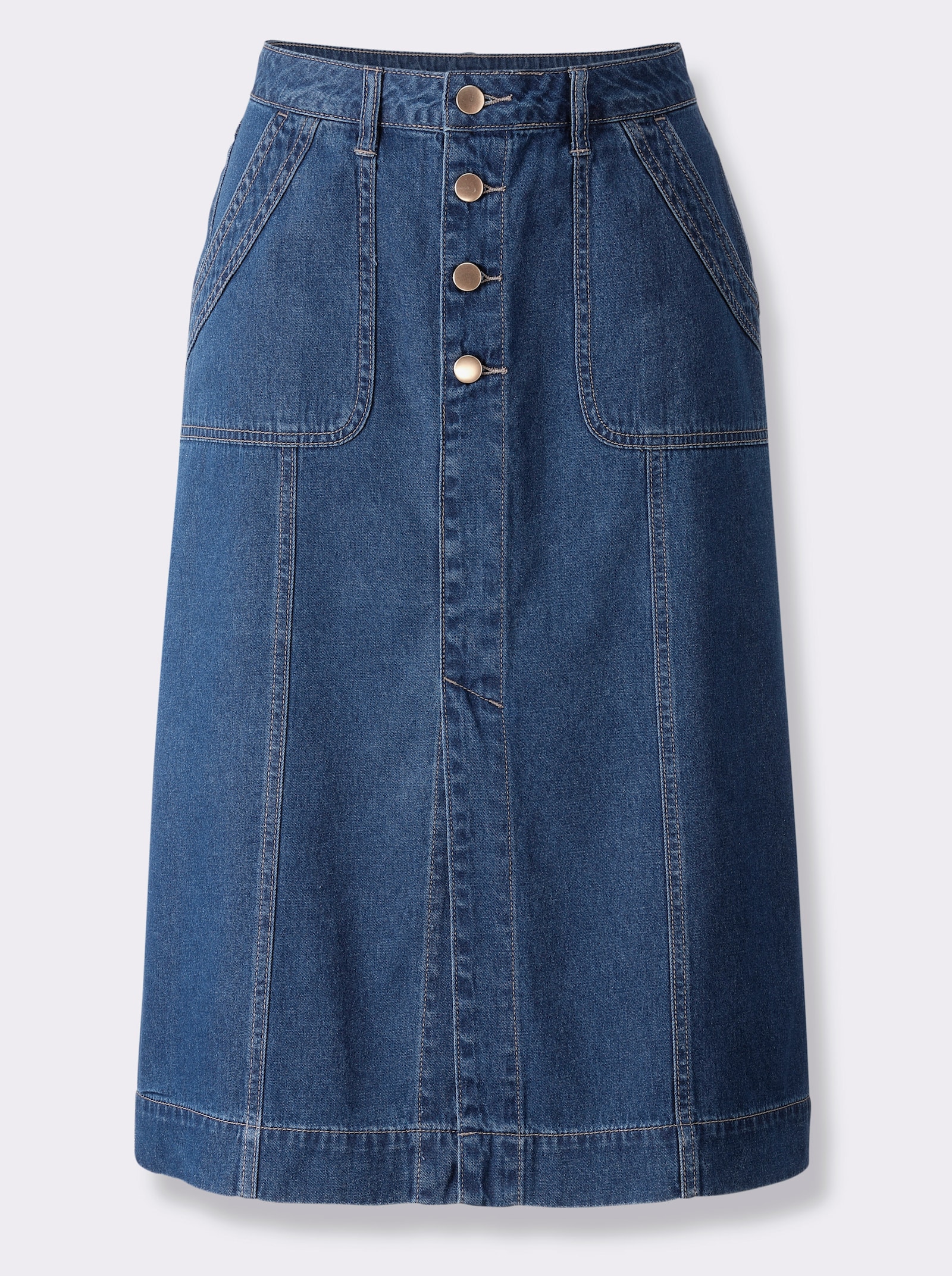 Jeansrock mit Knopfleiste vorne - blue-stone-washed