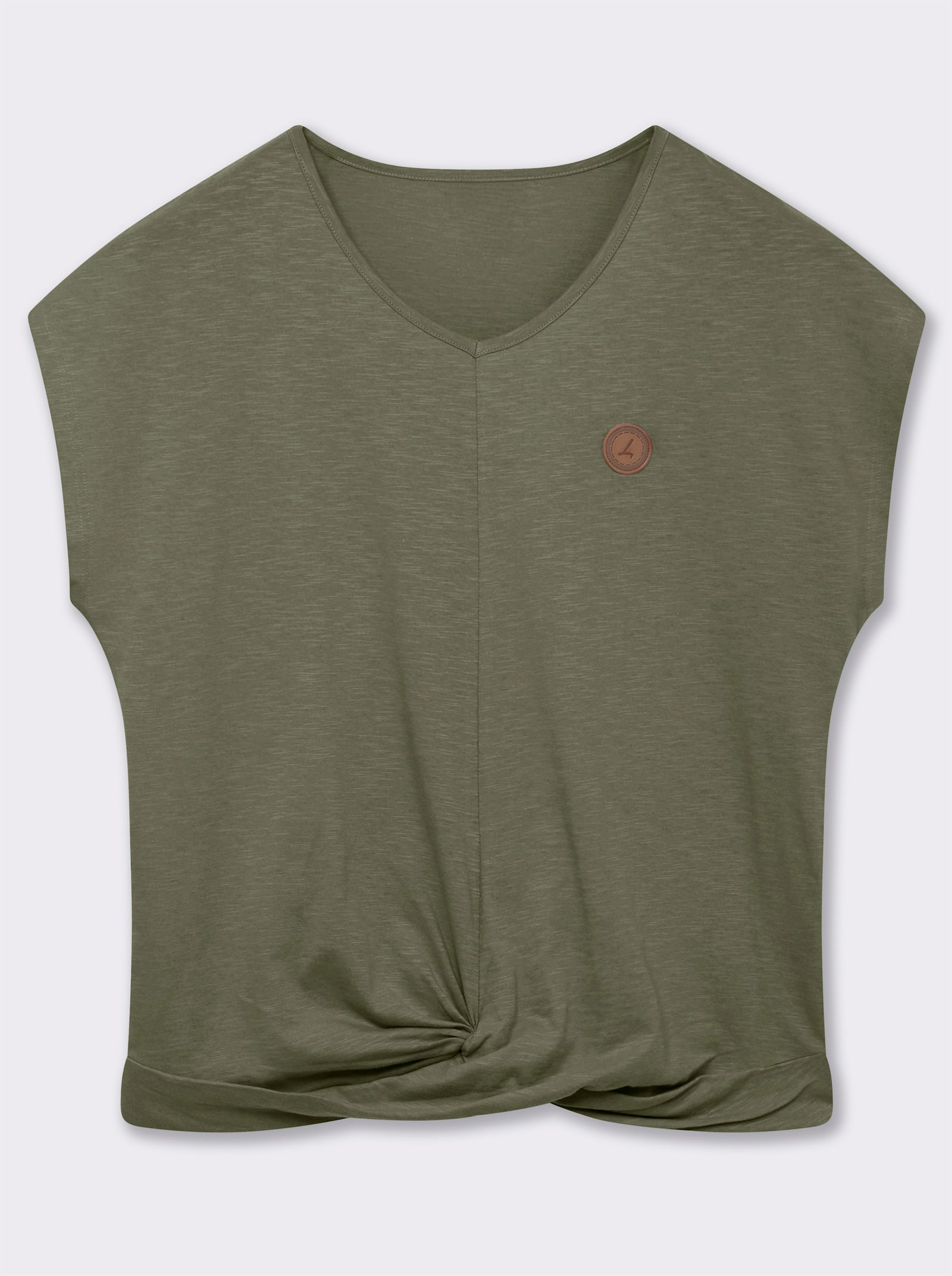 Kurzarmshirt Saum in Knoten-Optik - khaki