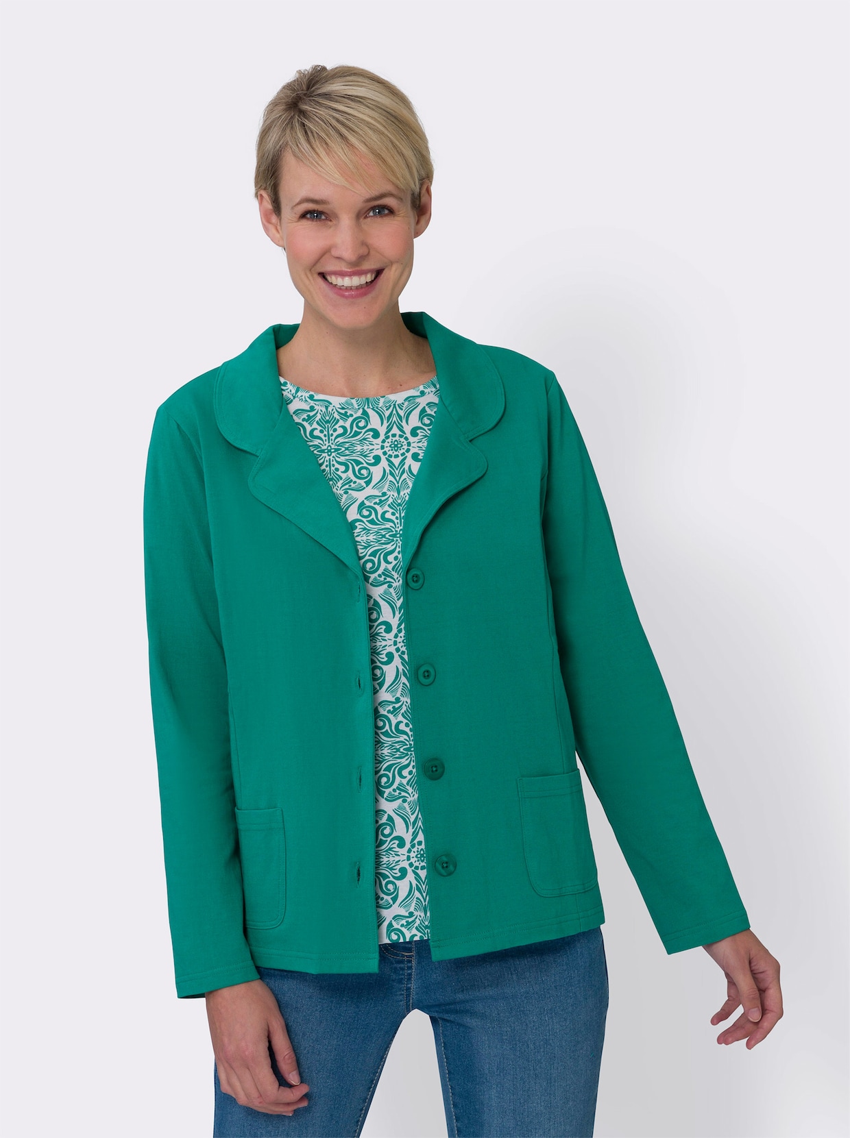 Shirt-Twinset - smaragd + weiss-smaragd-bedruckt