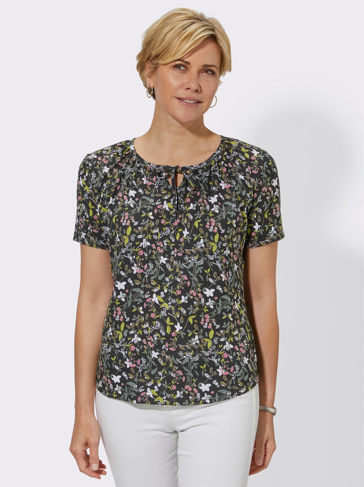 Shirt met ronde hals - zwart geprint