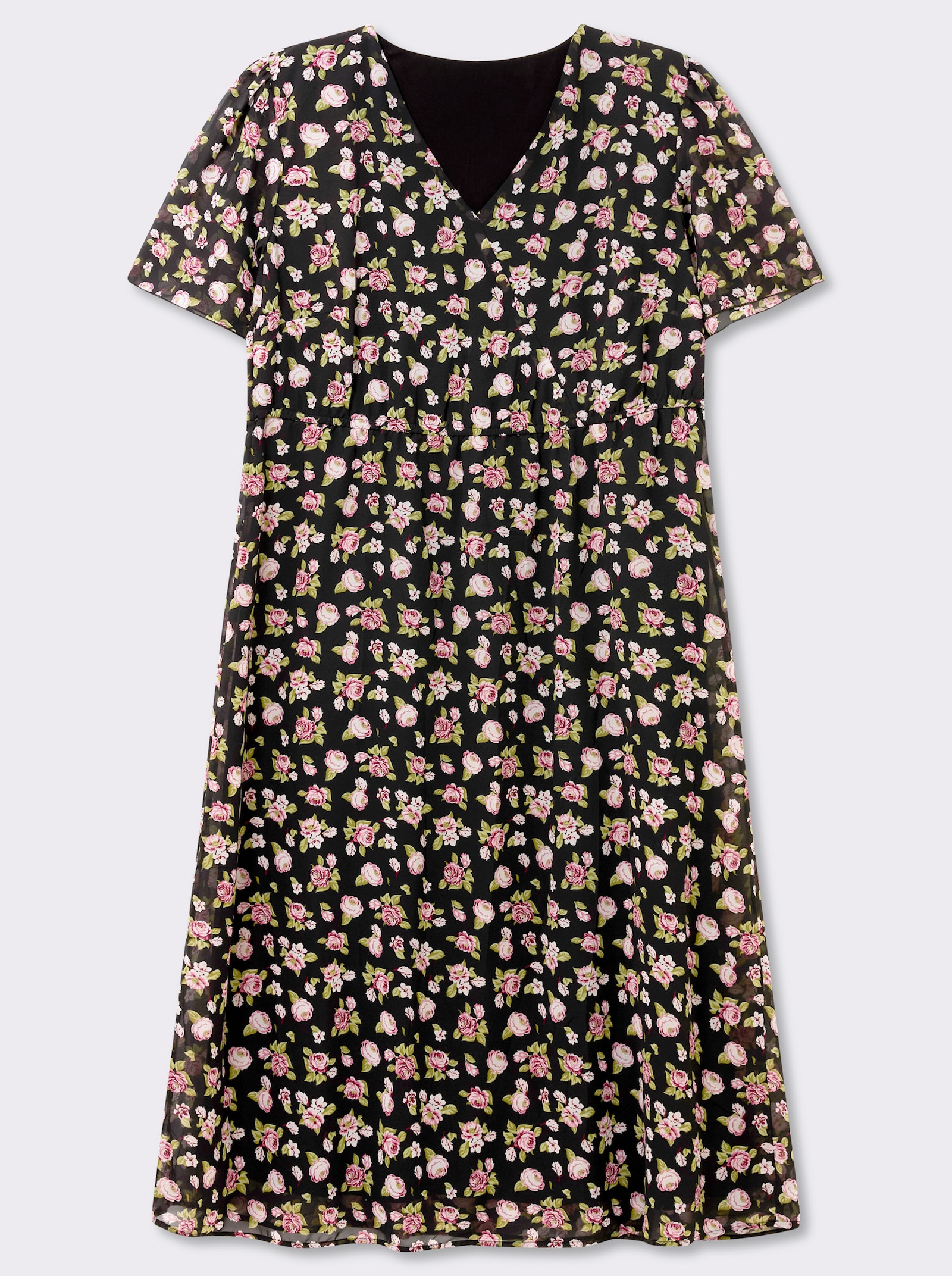  Blumenkleid in Georgette-Qualität - schwarz-weiß-gemustert