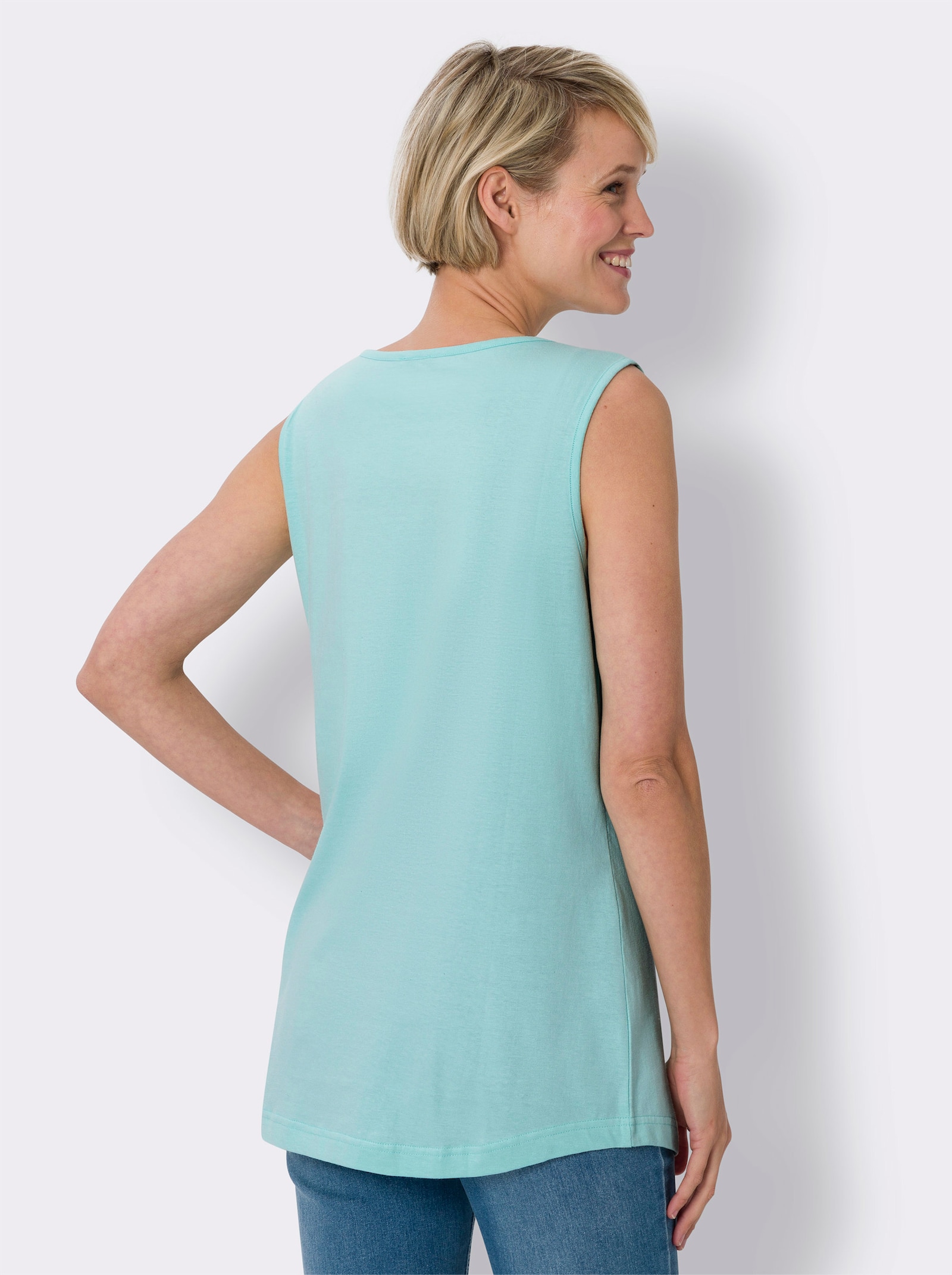 Lange top met afgeronde zoom - lila + mint