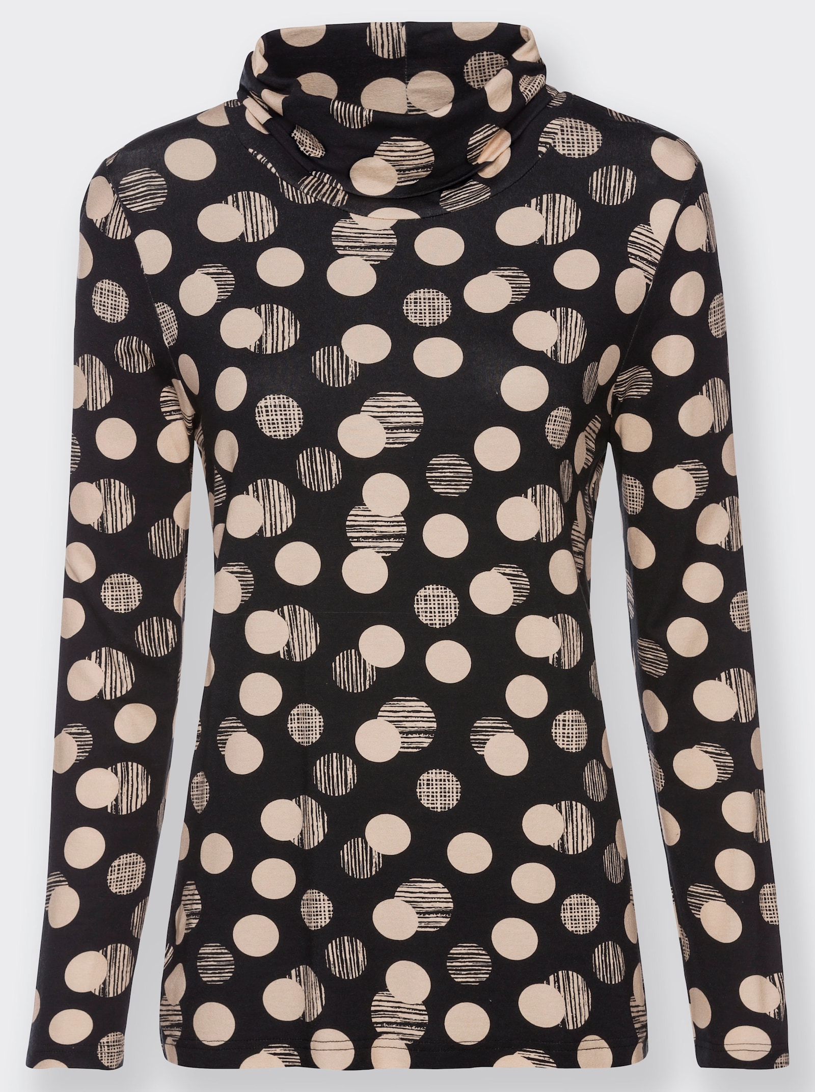 Rollkragenshirt mit Punkte-Druckdessin - schwarz-caramel-bedruckt