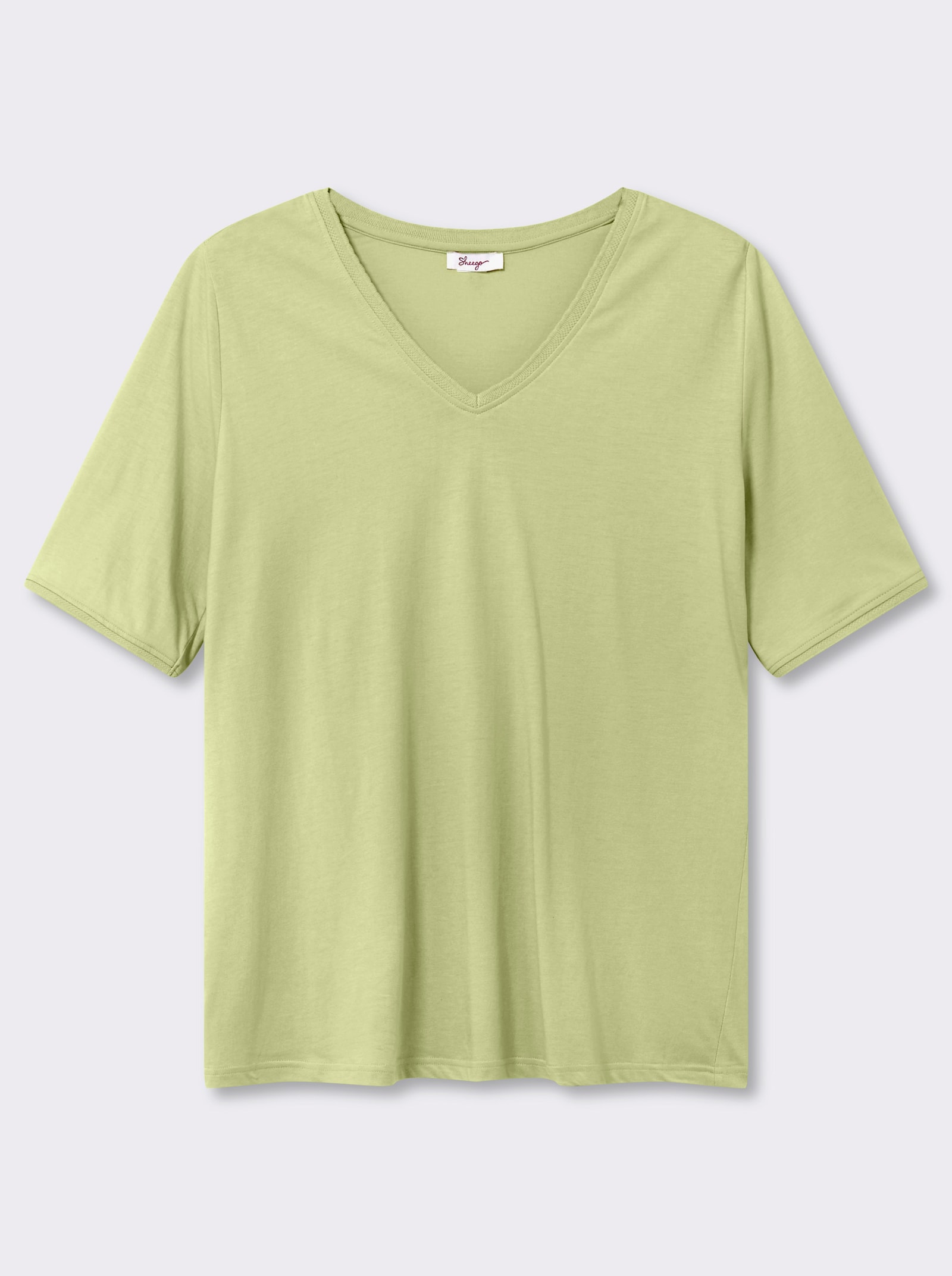 sheego Shirt met ajourband bij de V-hals en op de mouwen - pistache