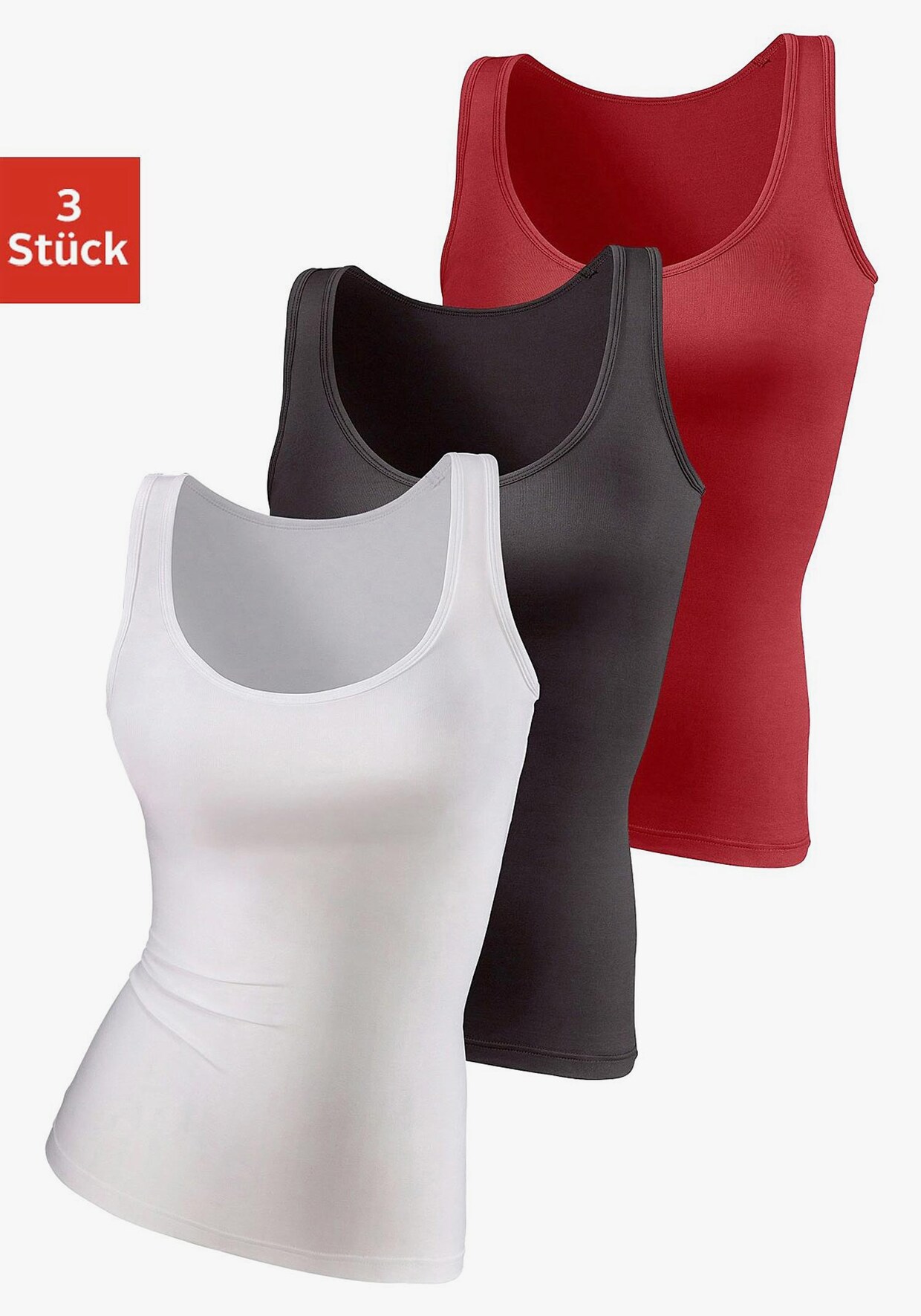 vivance active Unterhemd - 1x rot + 1x schwarz + 1x weiß