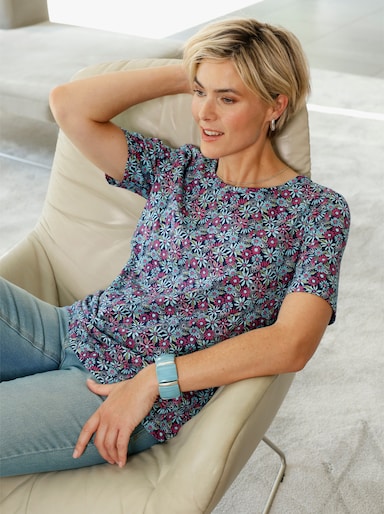 Print-Shirt aus reiner Baumwolle - marine-aquamarin-bedruckt