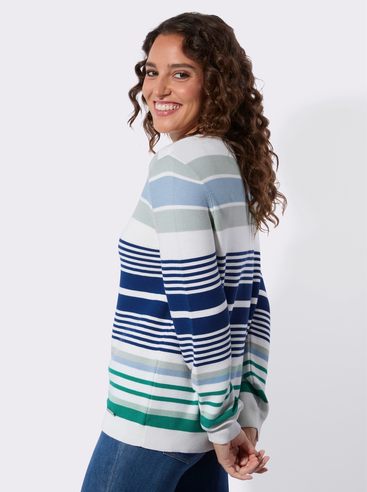 Baumwollpullover - kalkmint-jeansblau-geringelt