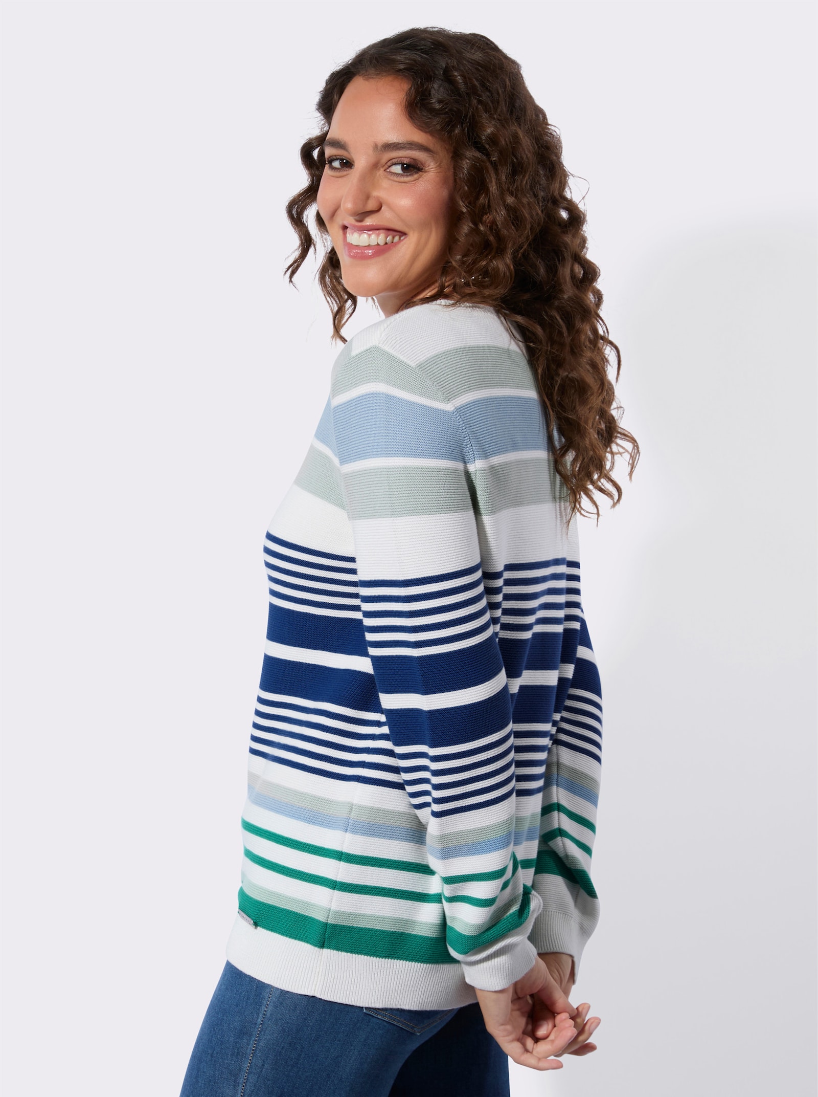 Baumwollpullover im Ringel-Dessin - kalkmint-jeansblau-geringelt