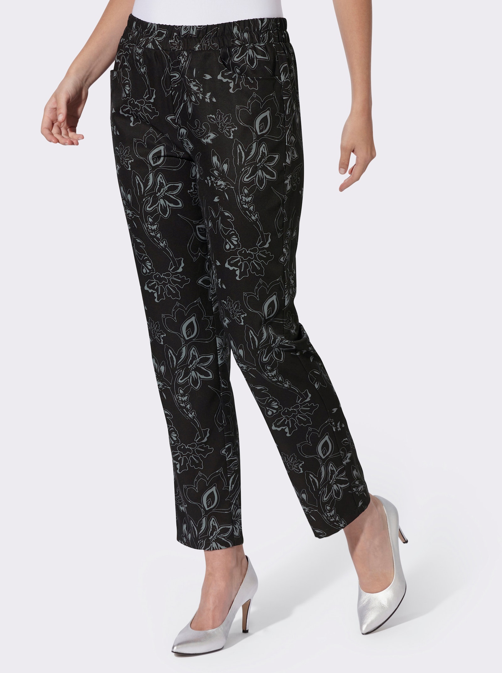 Schlupfhose mit Paisley-Print - schwarz-anthrazit-bedruckt