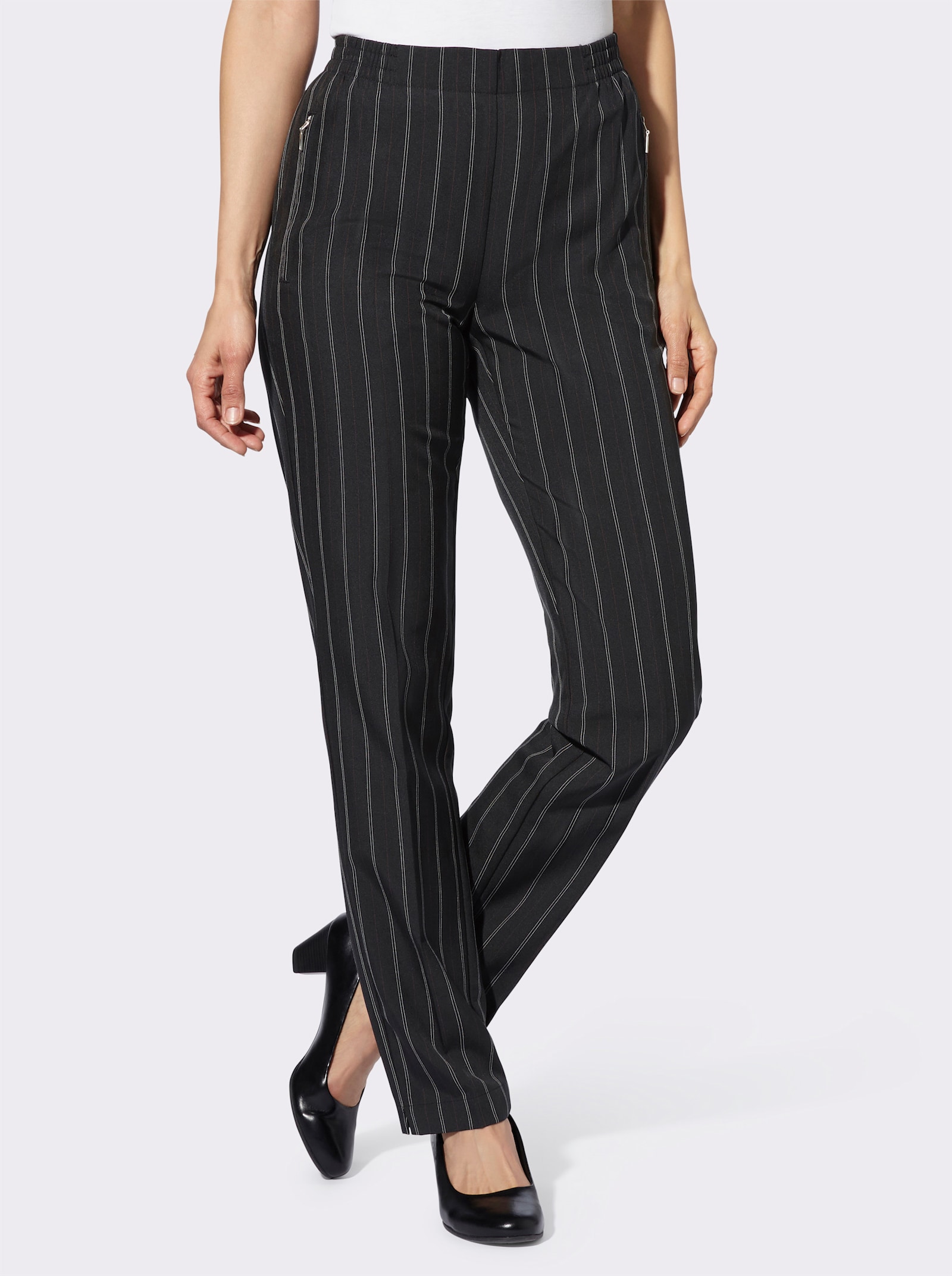 Stoffhose in Schlupfform - schwarz + schwarz-weiß-gestreift