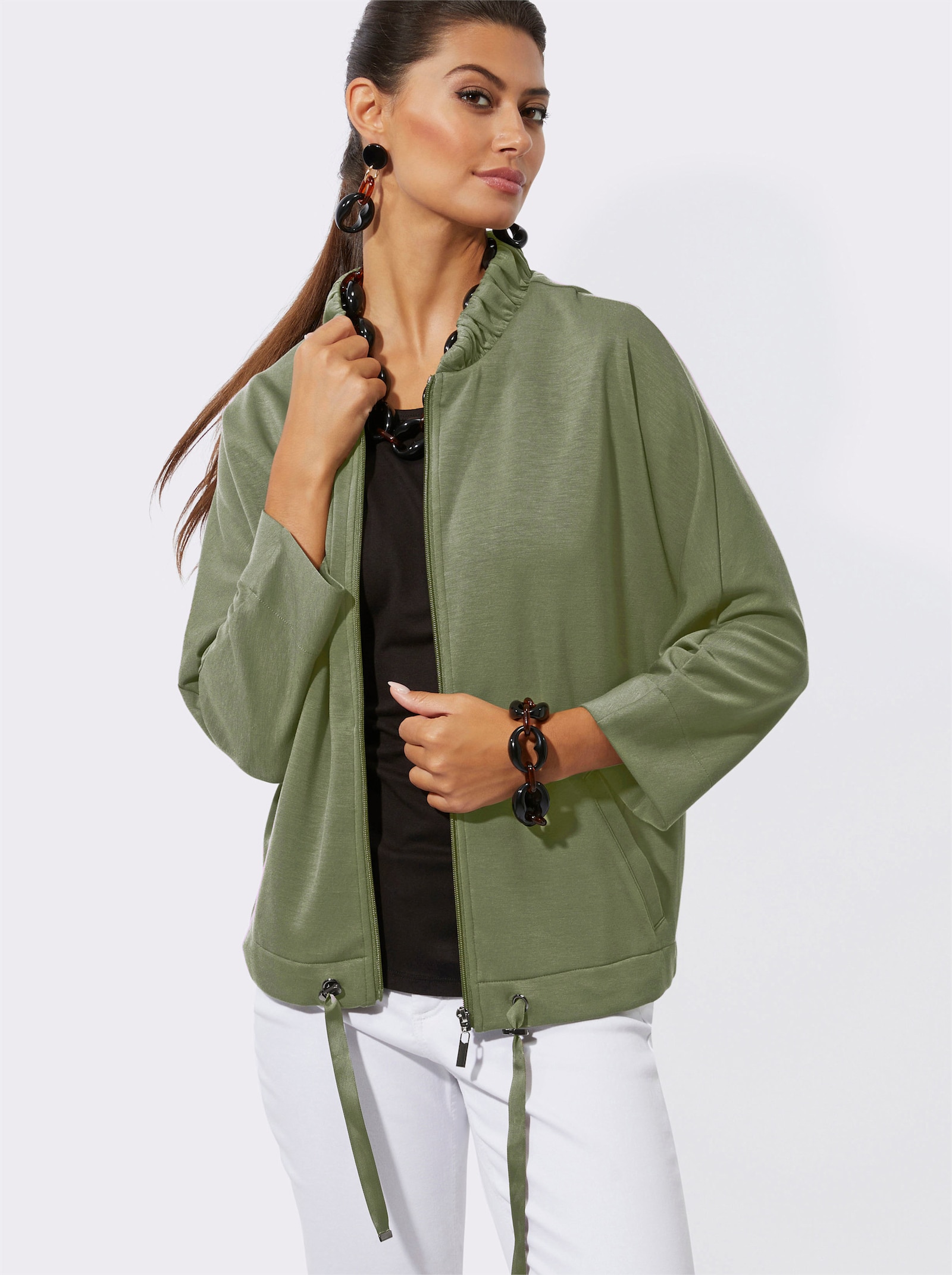 Shirtjacke mit Fledermaus-Ärmeln - khaki