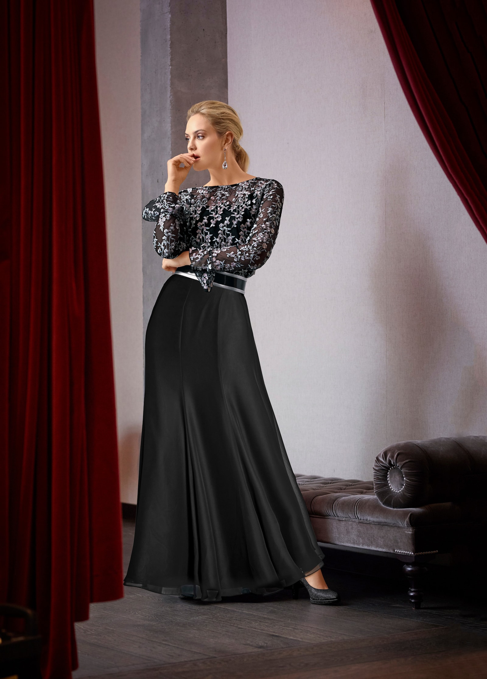 heine Godetrock aus transparentem Chiffon - schwarz