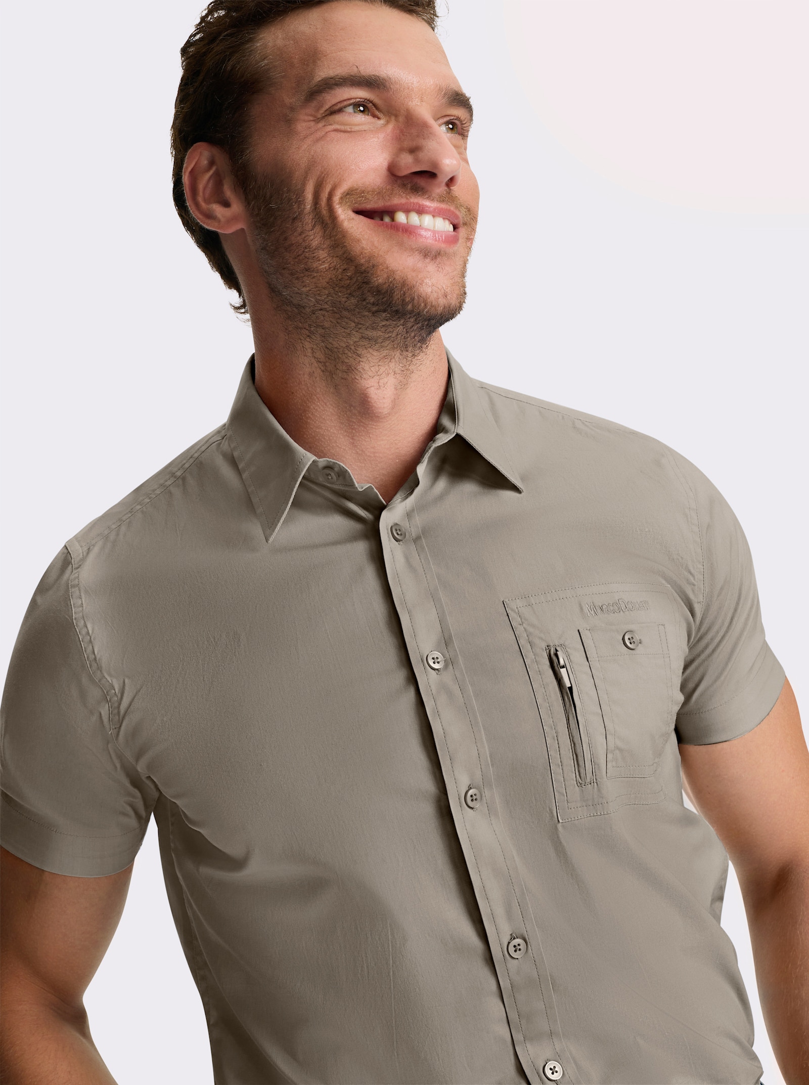 Marco Donati Overhemd met korte mouwen en borstzak met rits - leem