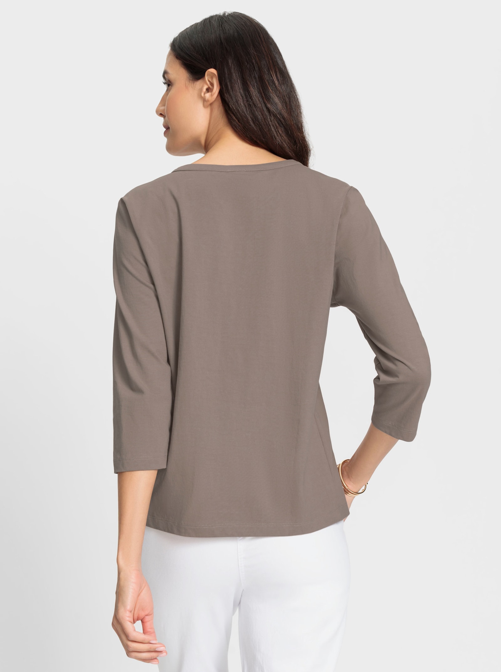 3/4-Arm-Shirt mit Raffung an der Schulter - taupe