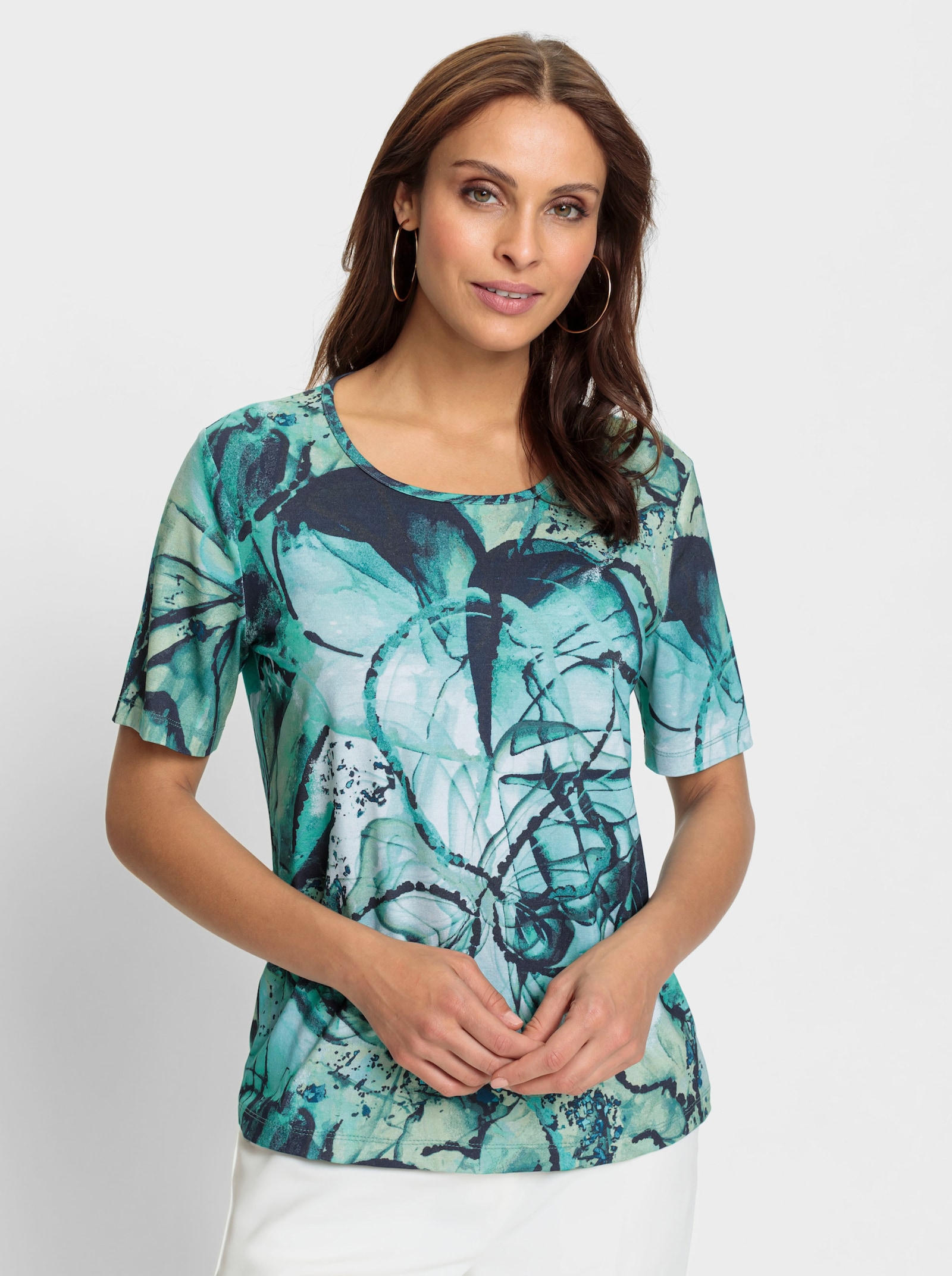 Kurzarmshirt im floralen Druck-Dessin - ozean-marine-bedruckt