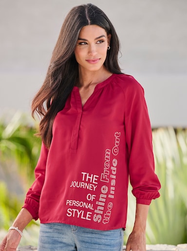 heine Schlupfbluse mit Schriftzug - kirsche-ecru