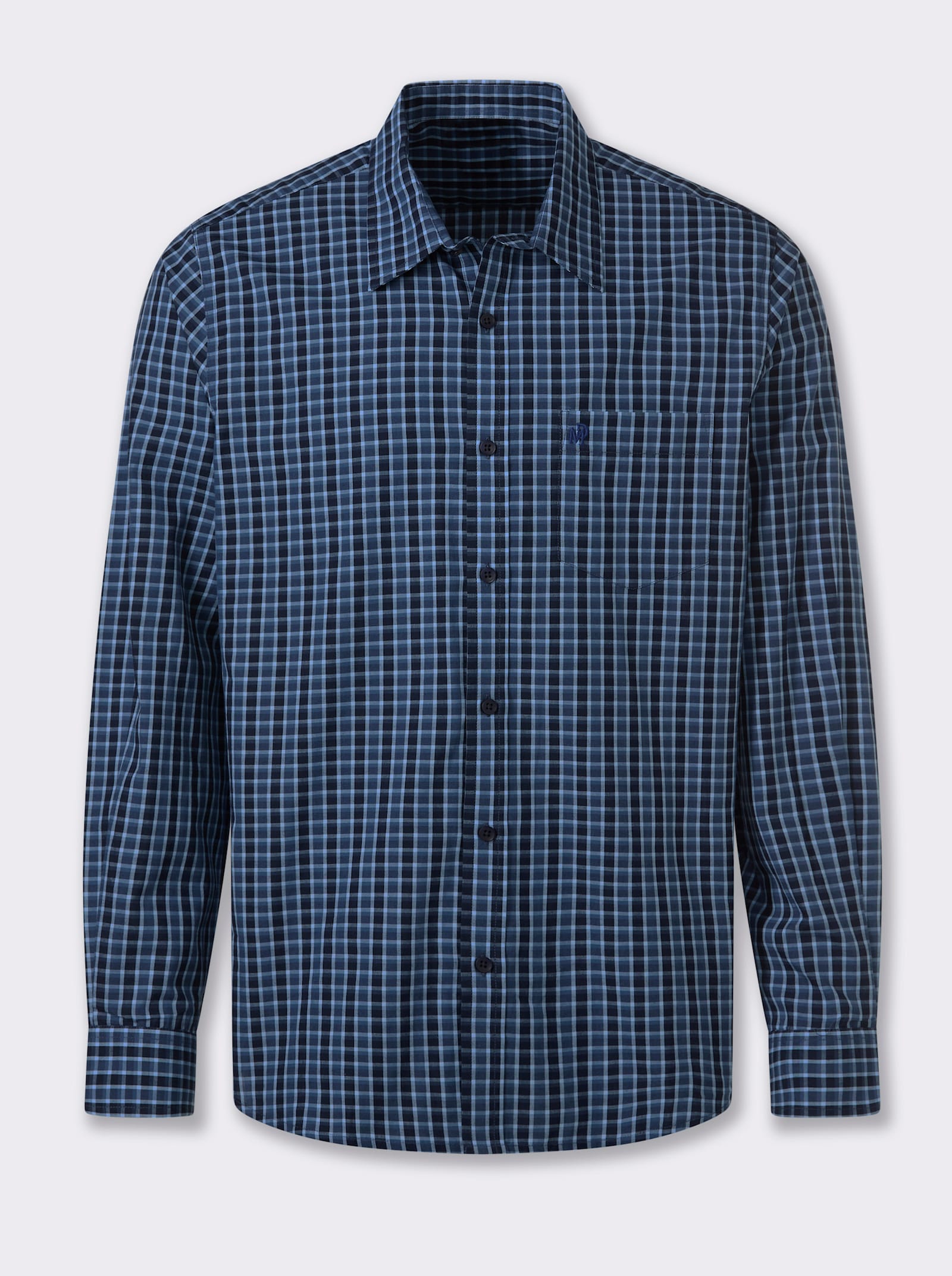 Marco Donati Langarmhemd in bügelfreier Popeline-Qualität - marine-jeansblau-kariert