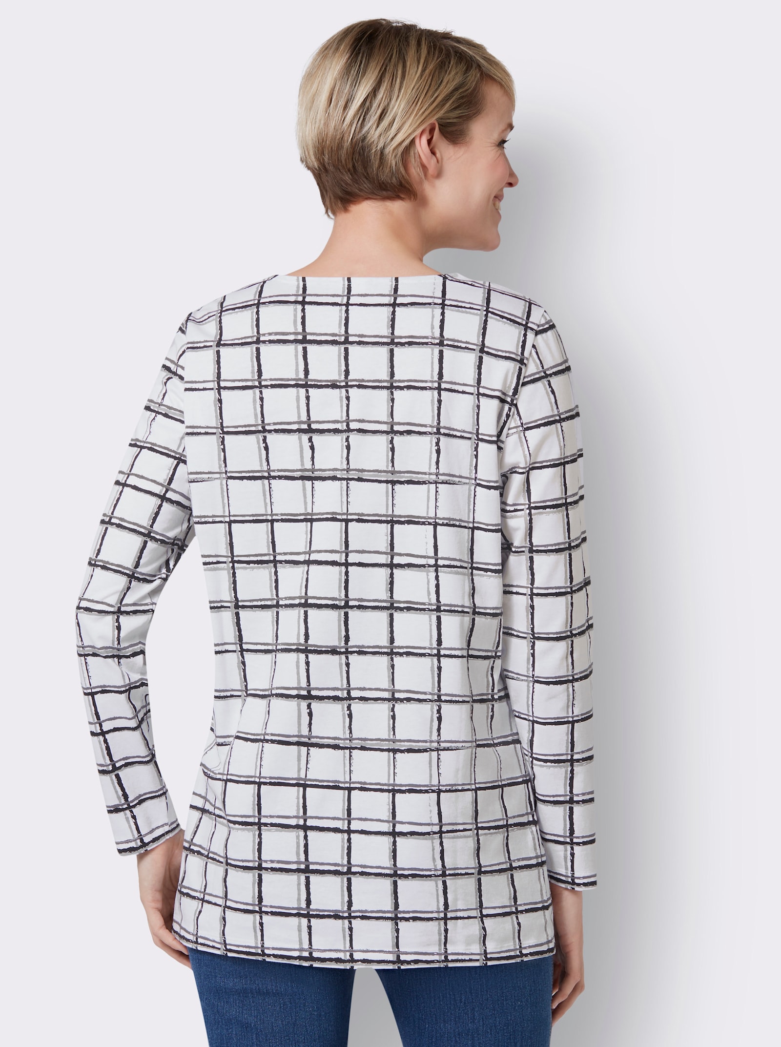 Longshirt im Karo-Muster - ecru-schwarz-kariert