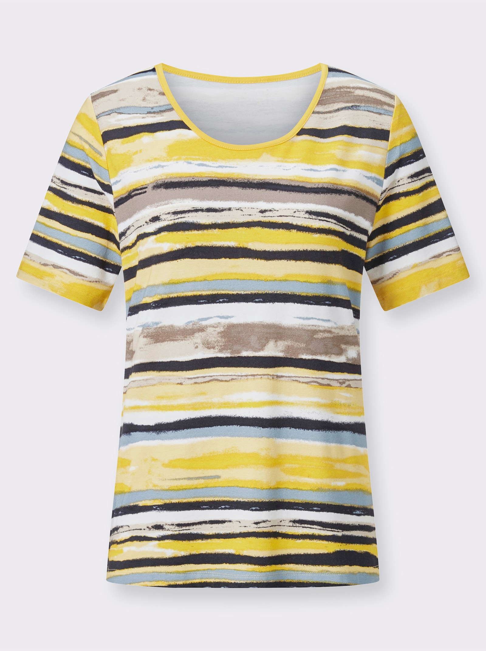 Print-Shirt im Ringel-Look - sonnengelb-taupe-bedruckt