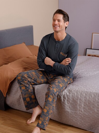 Comte Schlafanzug - graphit-papaya-bedruckt