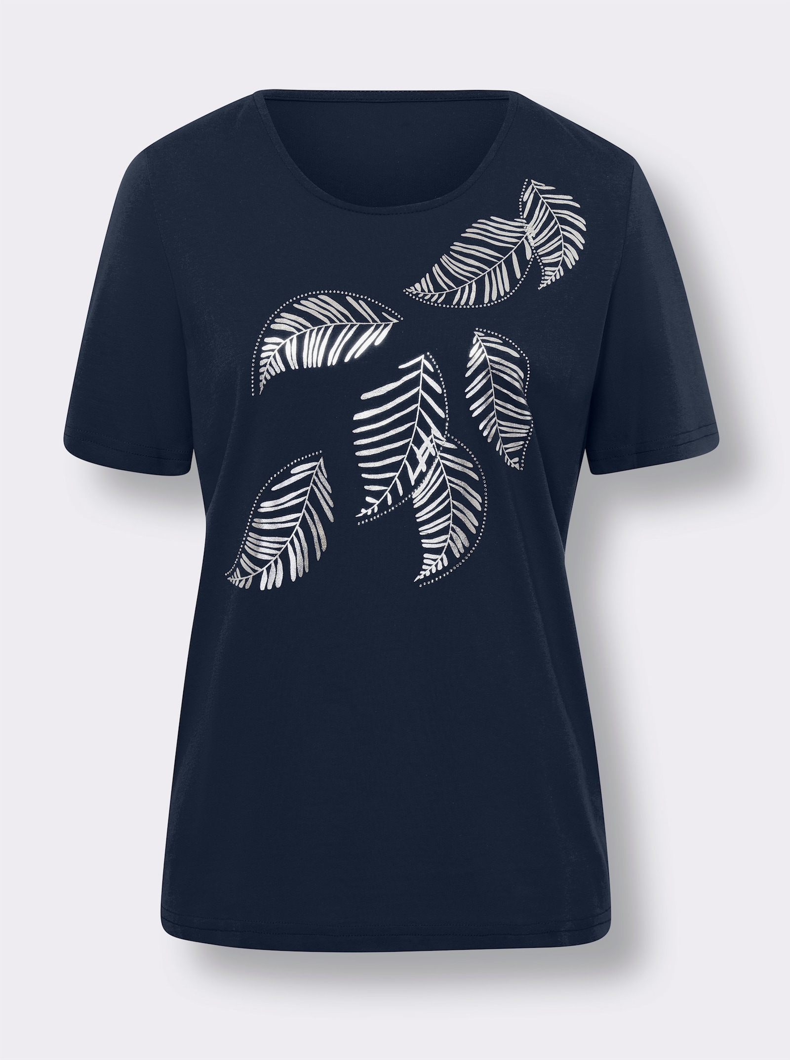 Kurzarmshirt im Blätter-Dessin - marine