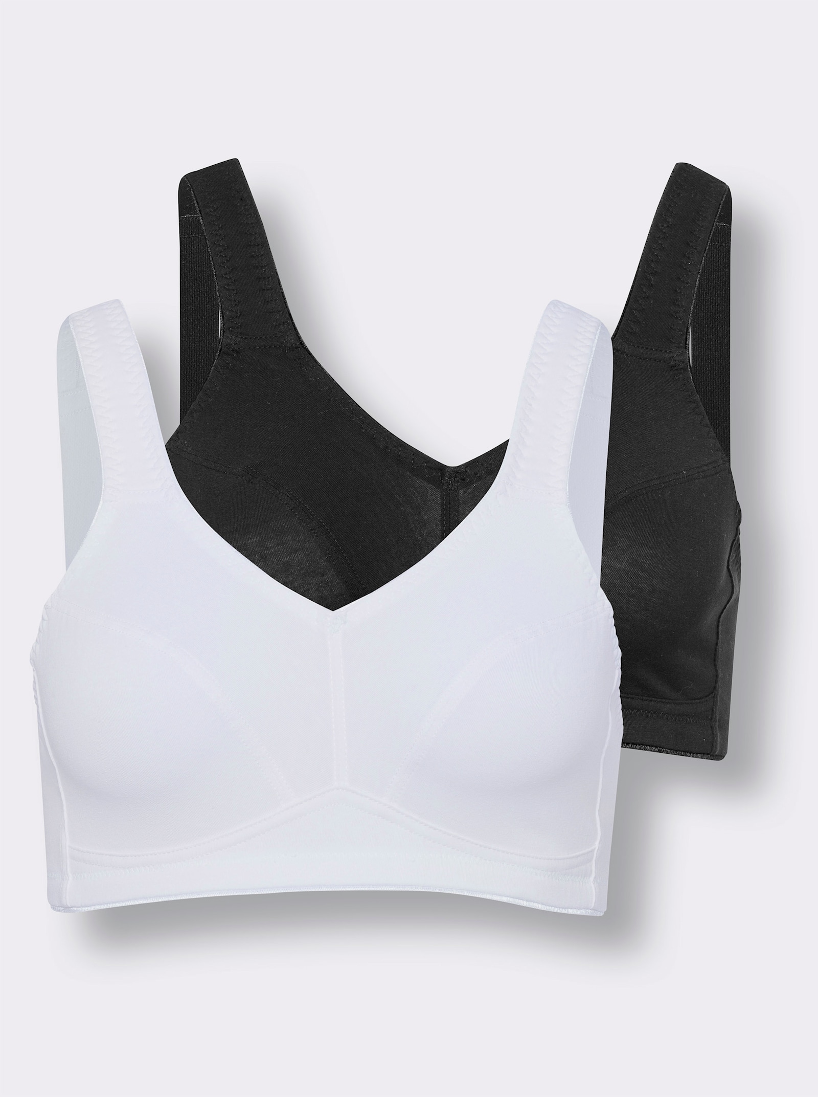 Entlastungs-BH ohne Bügel mit Unterbrustband, Doppelpack - weiß + schwarz