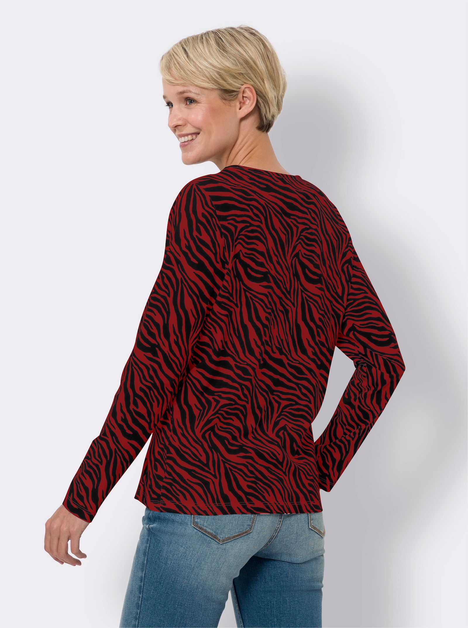 Shirt met lange mouwen en zebrapatroon - kers/zwart geprint