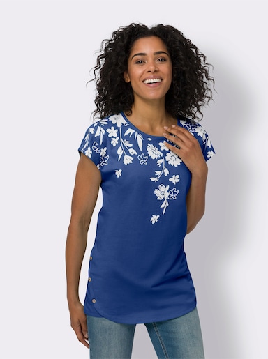 Longshirt - royalblau-weiß