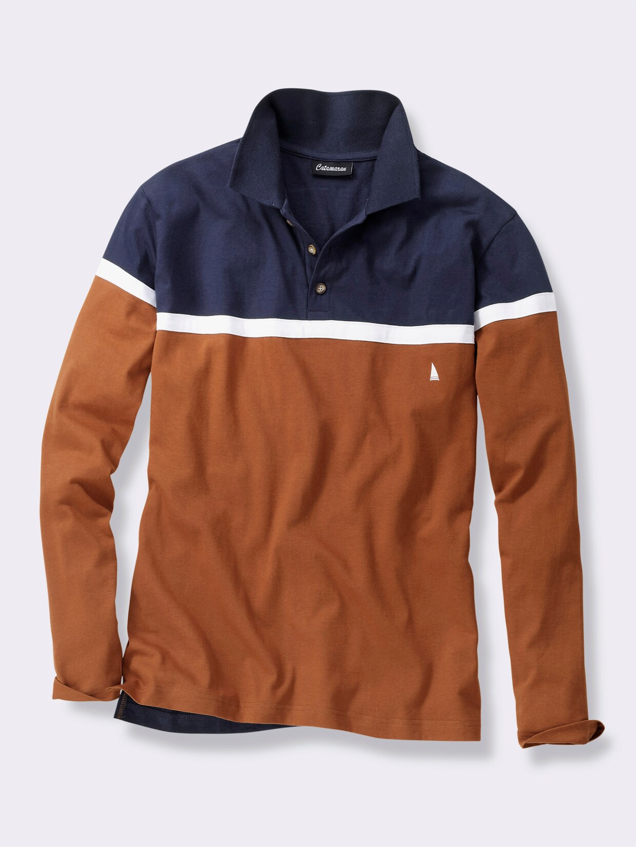 Catamaran Langarm-Poloshirt - marine-cognac