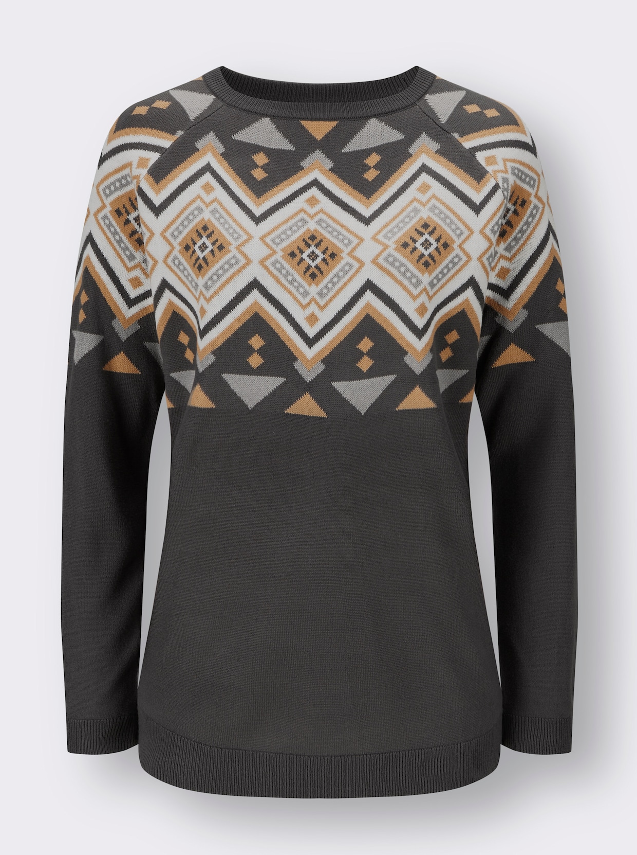 Pullover met ronde hals - antraciet/camel gedessineerd