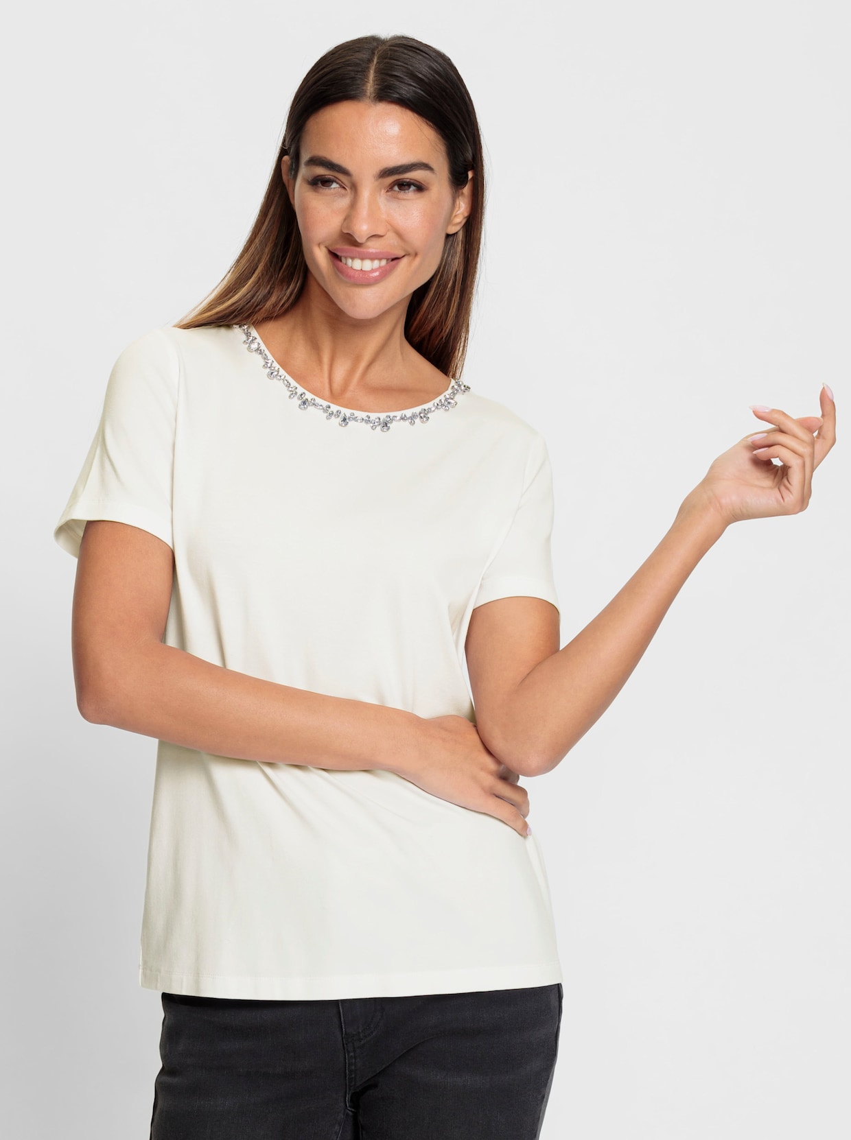 heine Shirt met ronde hals - ecru