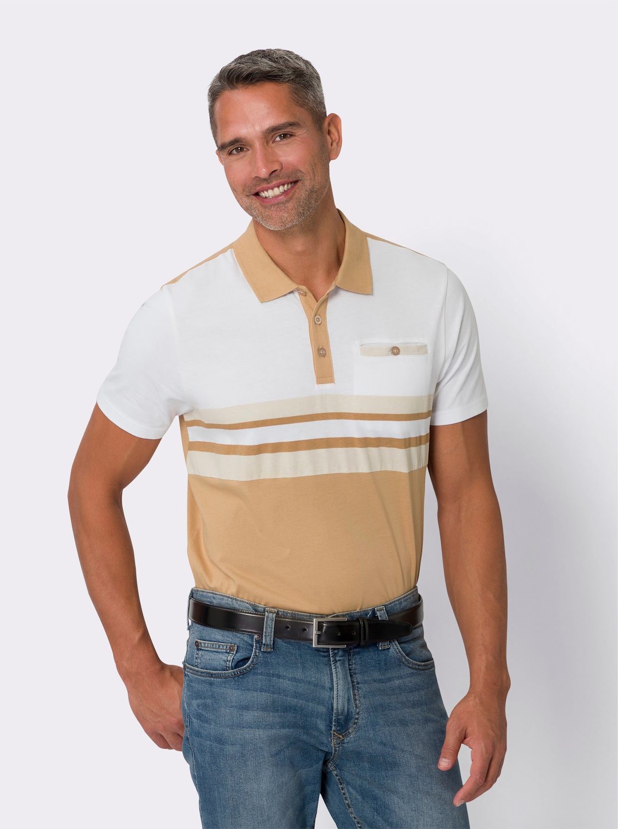 Poloshirt - weiß-camel