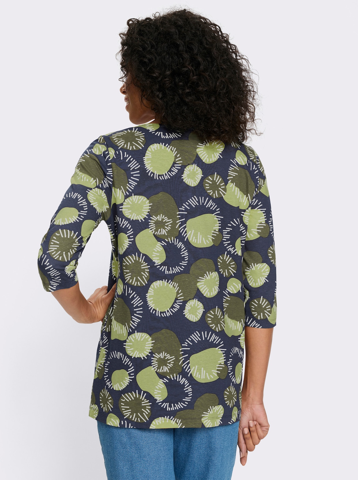 Dlhé tričko s 3/4 rukávmi, bavlna - Olivovo-lipovo zelená potlač