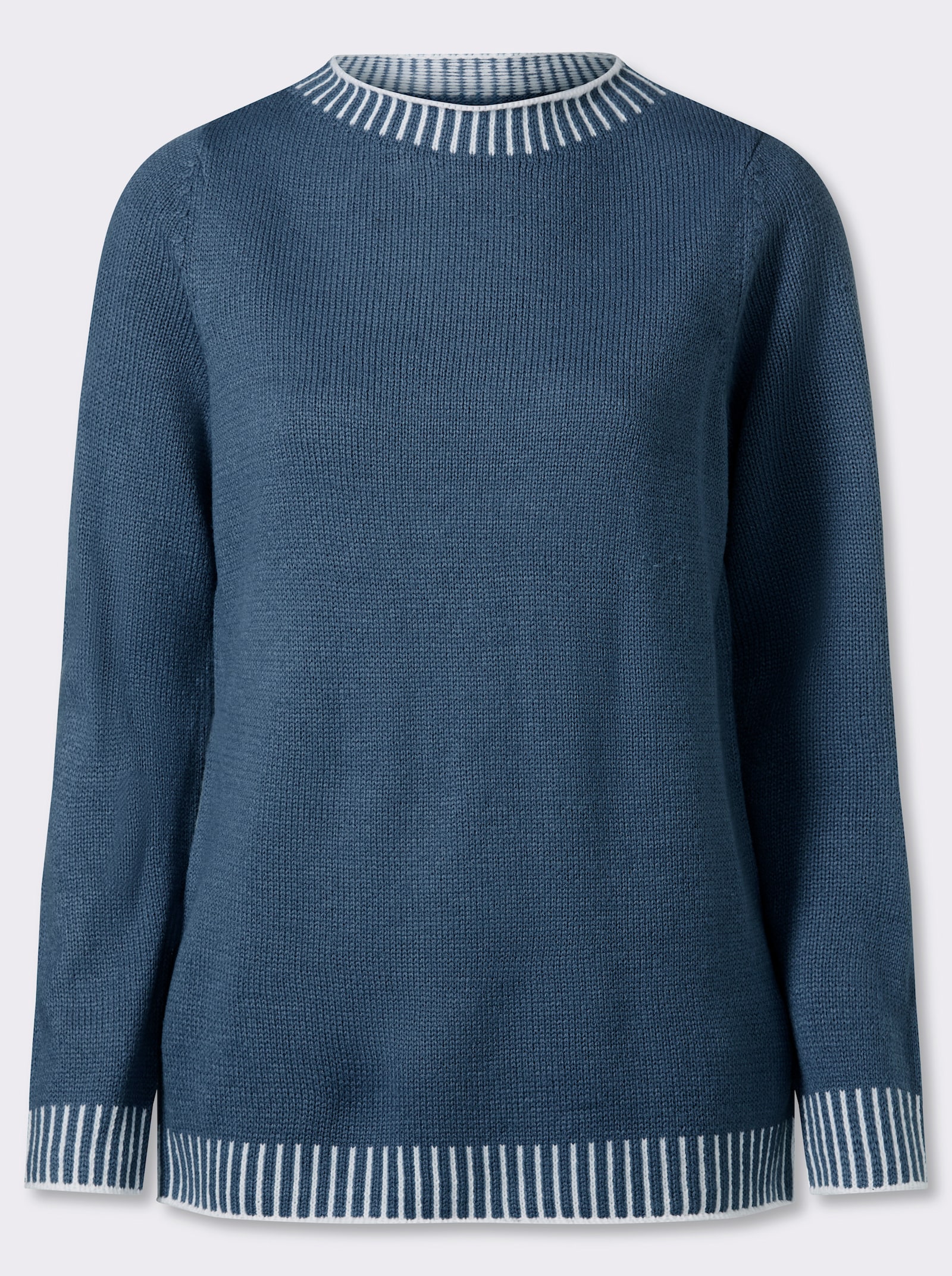 Rundhalspullover mit Kontrast-Akzenten - rauchblau