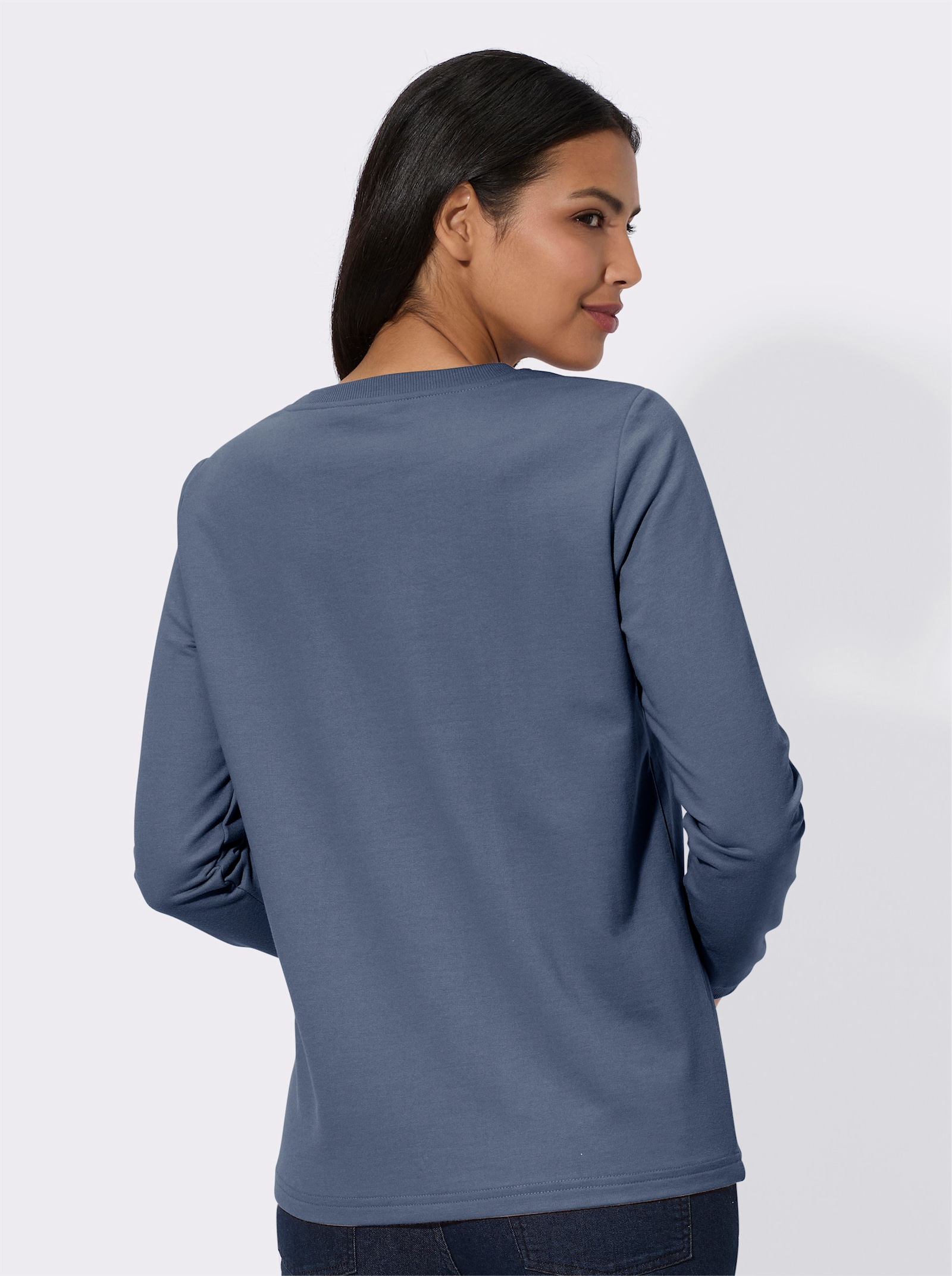 Sweatshirt med hjärtmönster - rökblå, ecru